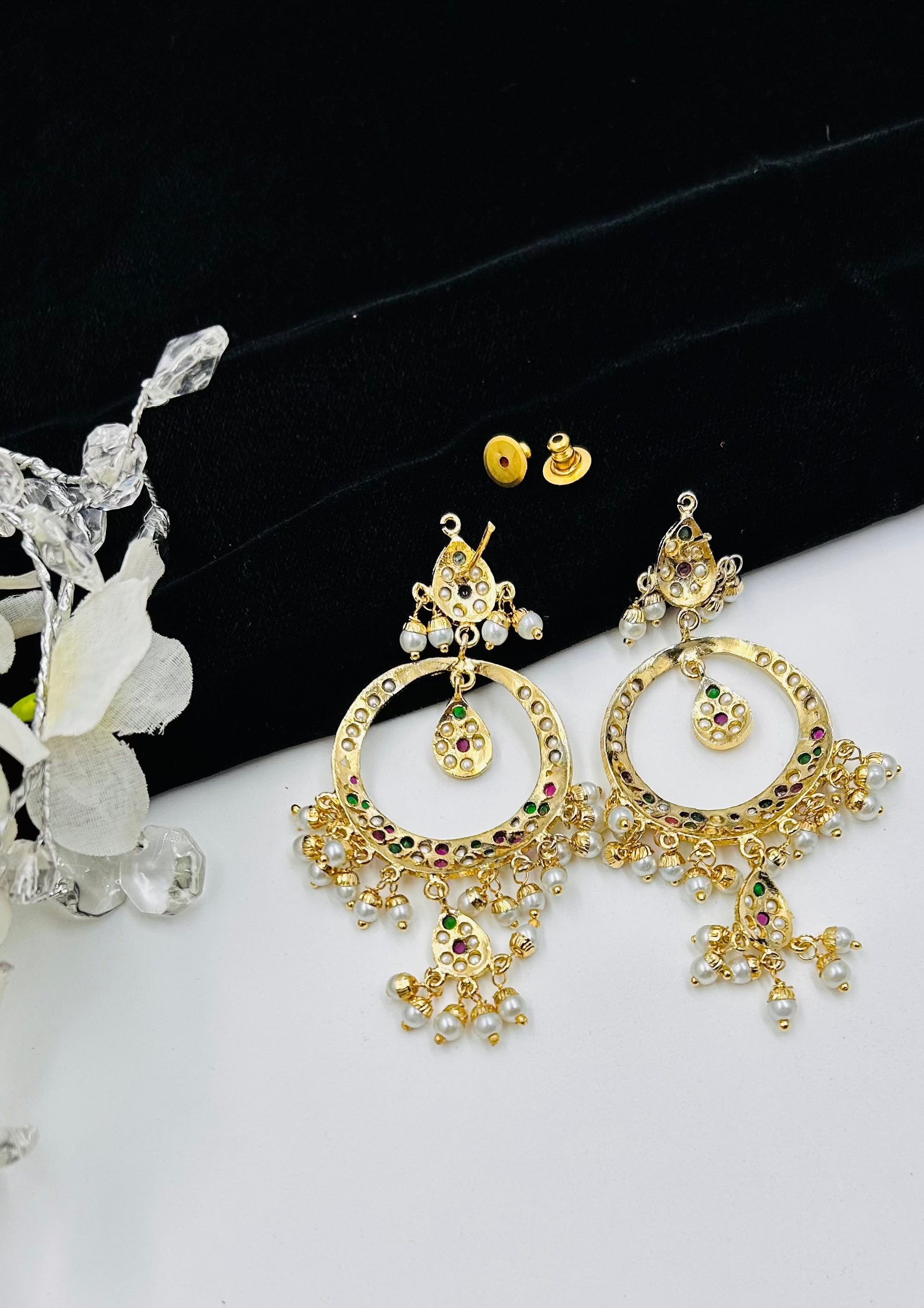 Navya Jadau Chandbaali Earrings - QUEENS JEWELS