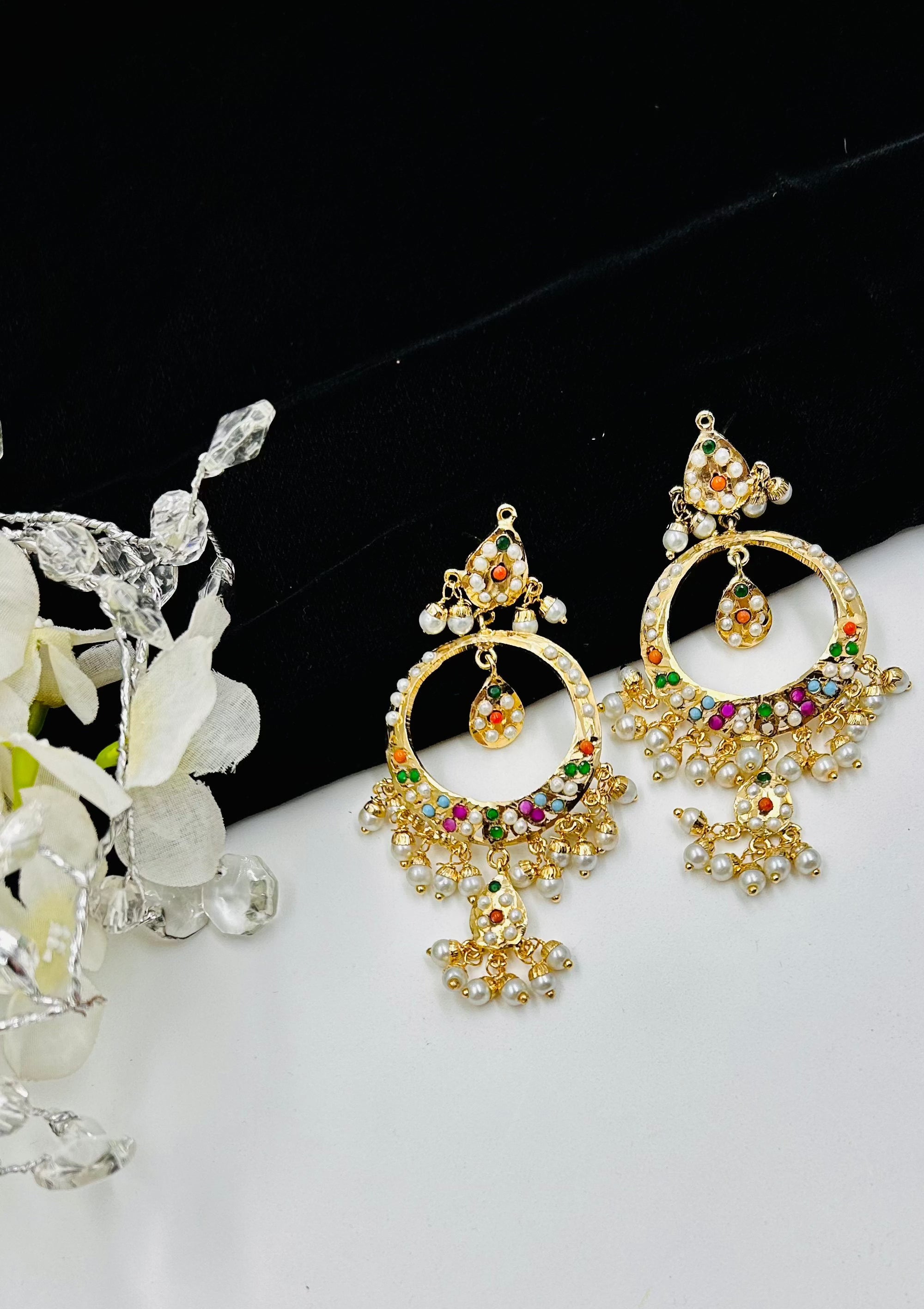 Navya Jadau Chandbaali Earrings - QUEENS JEWELS