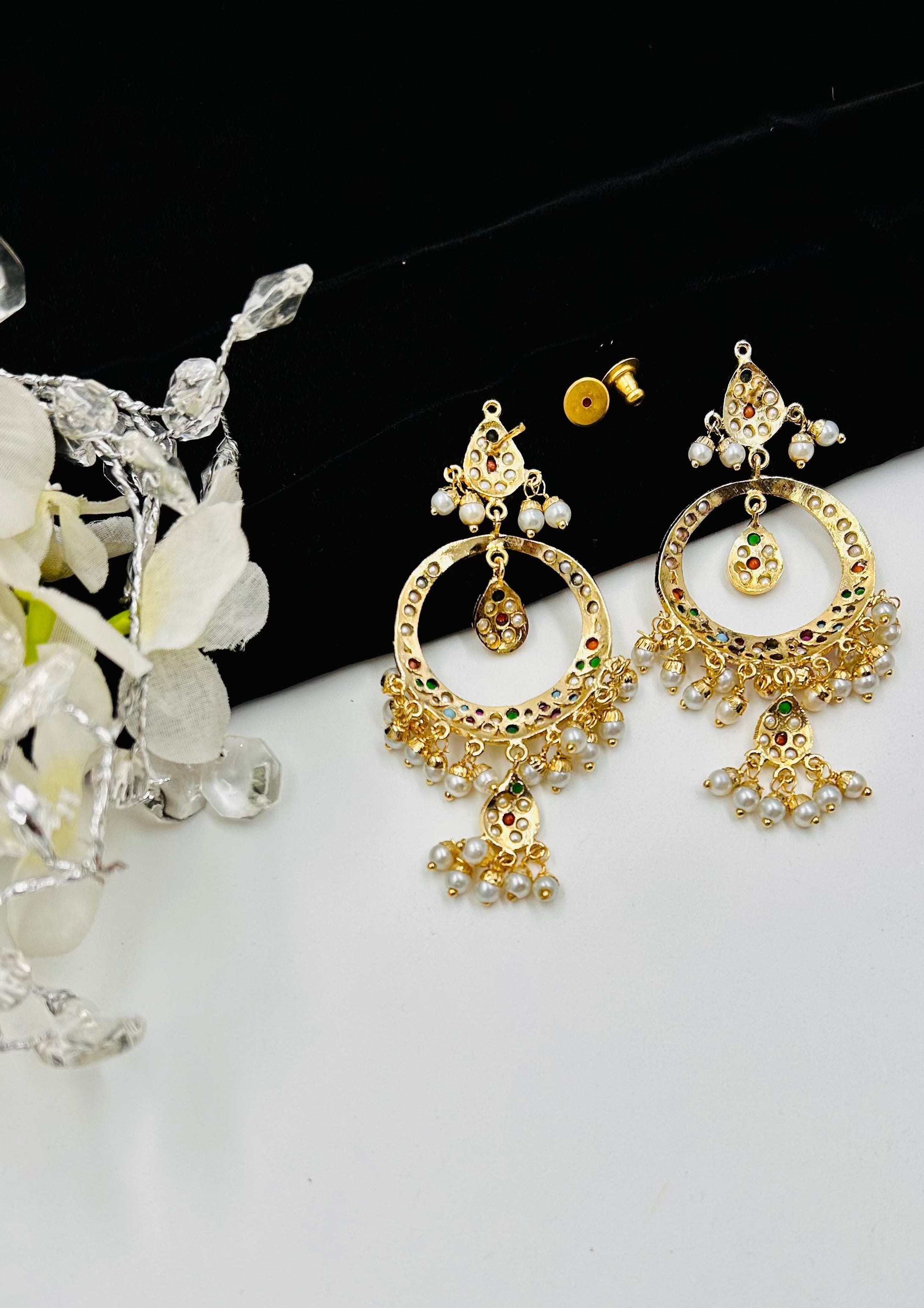 Navya Jadau Chandbaali Earrings - QUEENS JEWELS