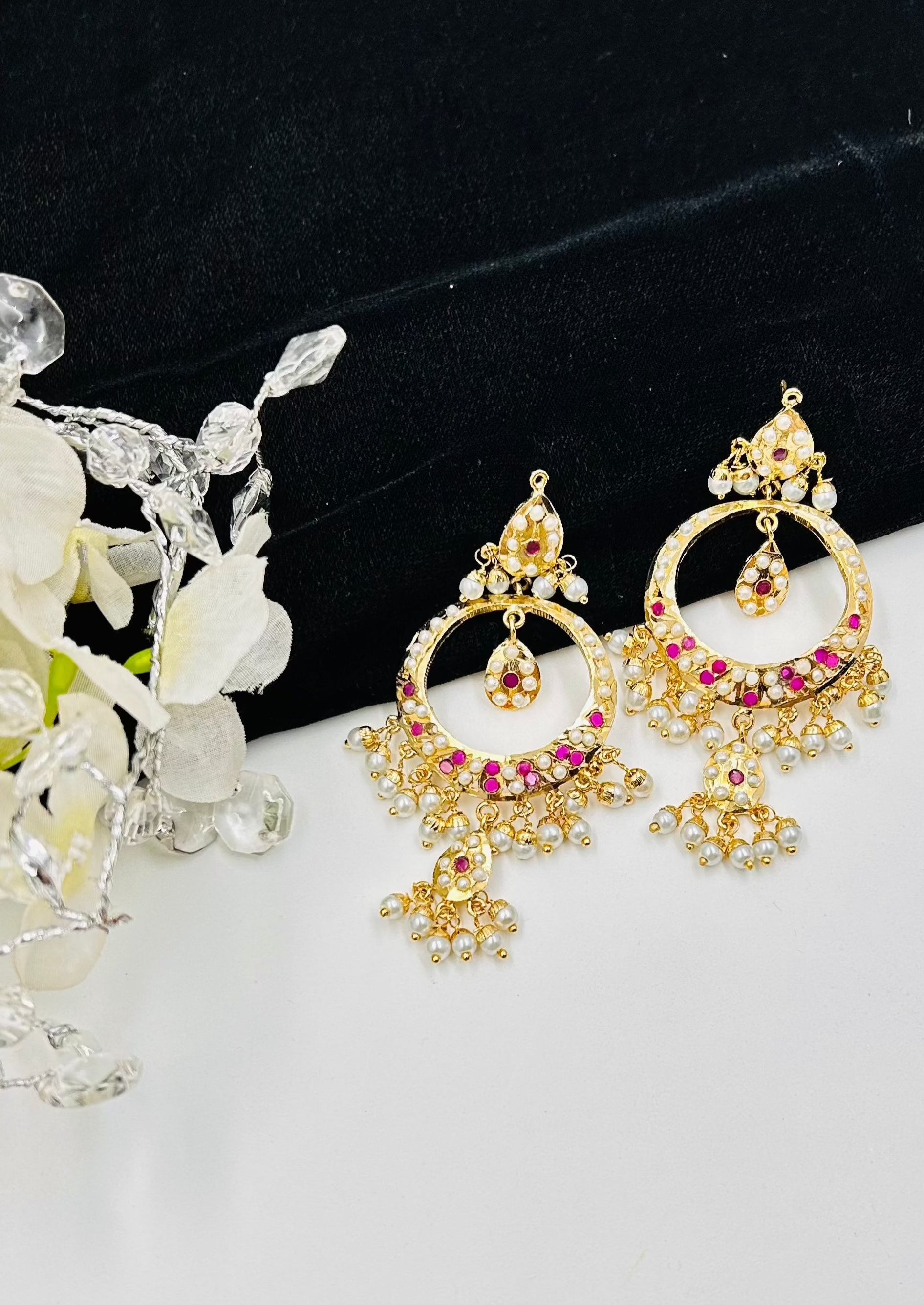 Navya Jadau Chandbaali Earrings - QUEENS JEWELS