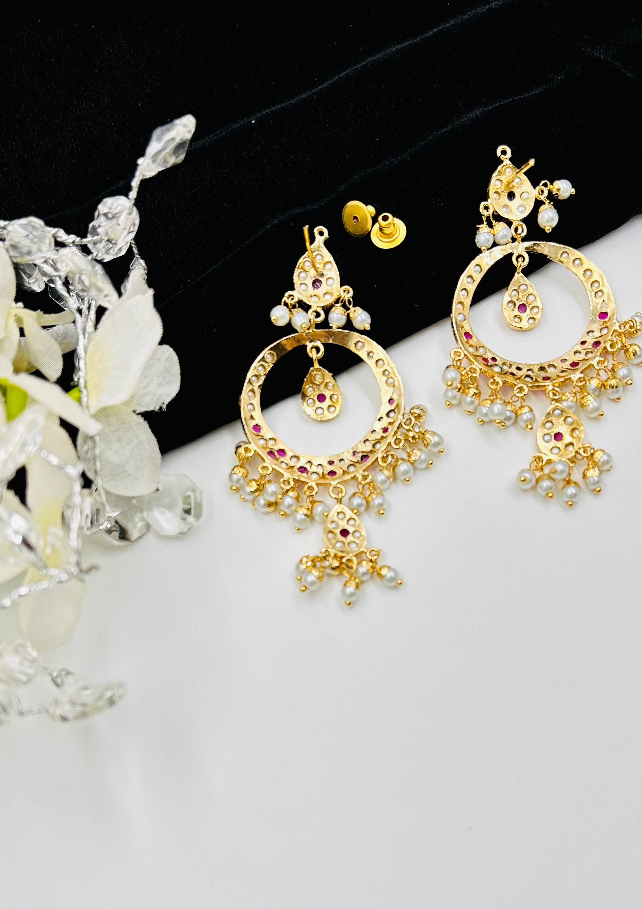 Navya Jadau Chandbaali Earrings - QUEENS JEWELS