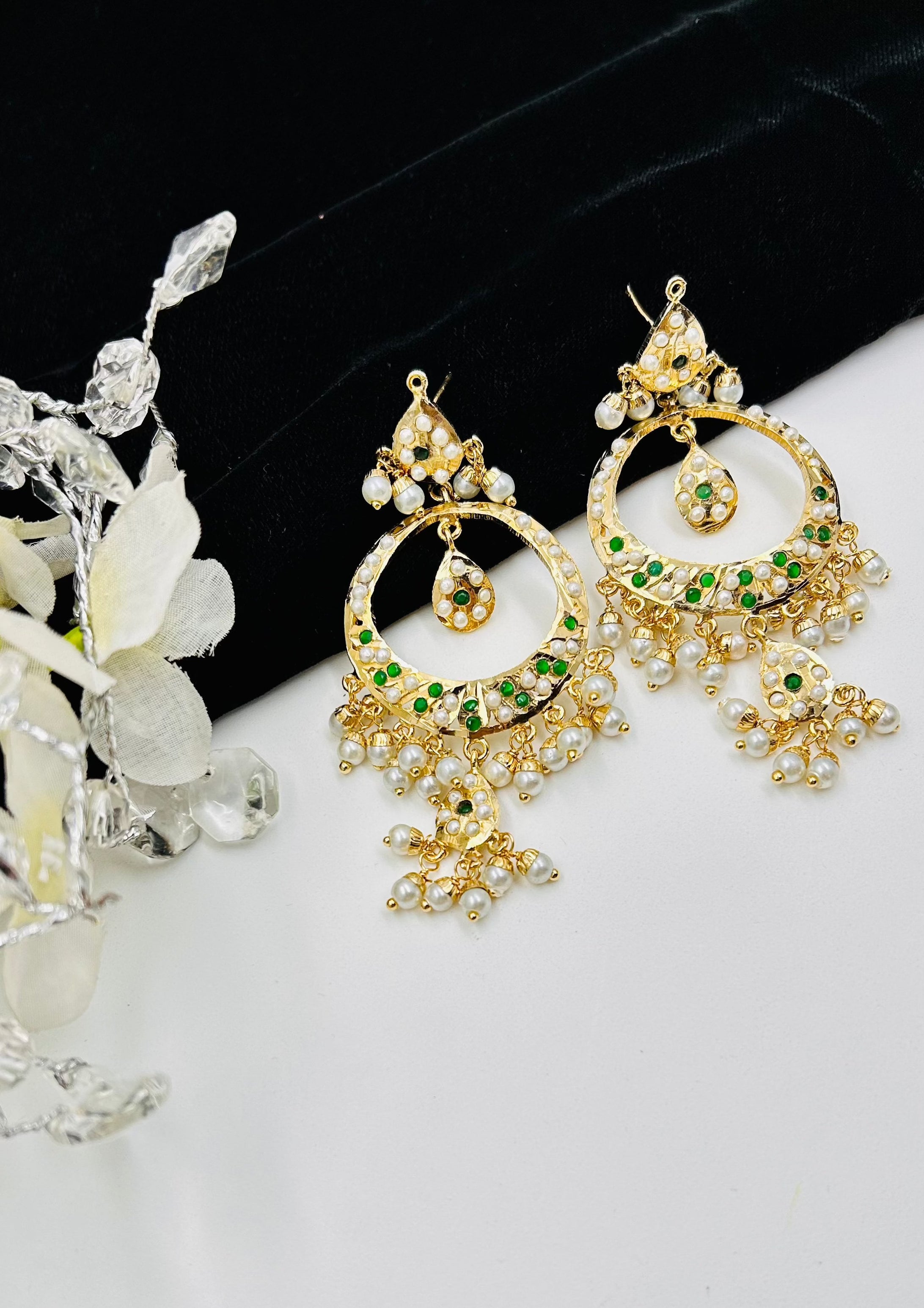 Navya Jadau Chandbaali Earrings - QUEENS JEWELS