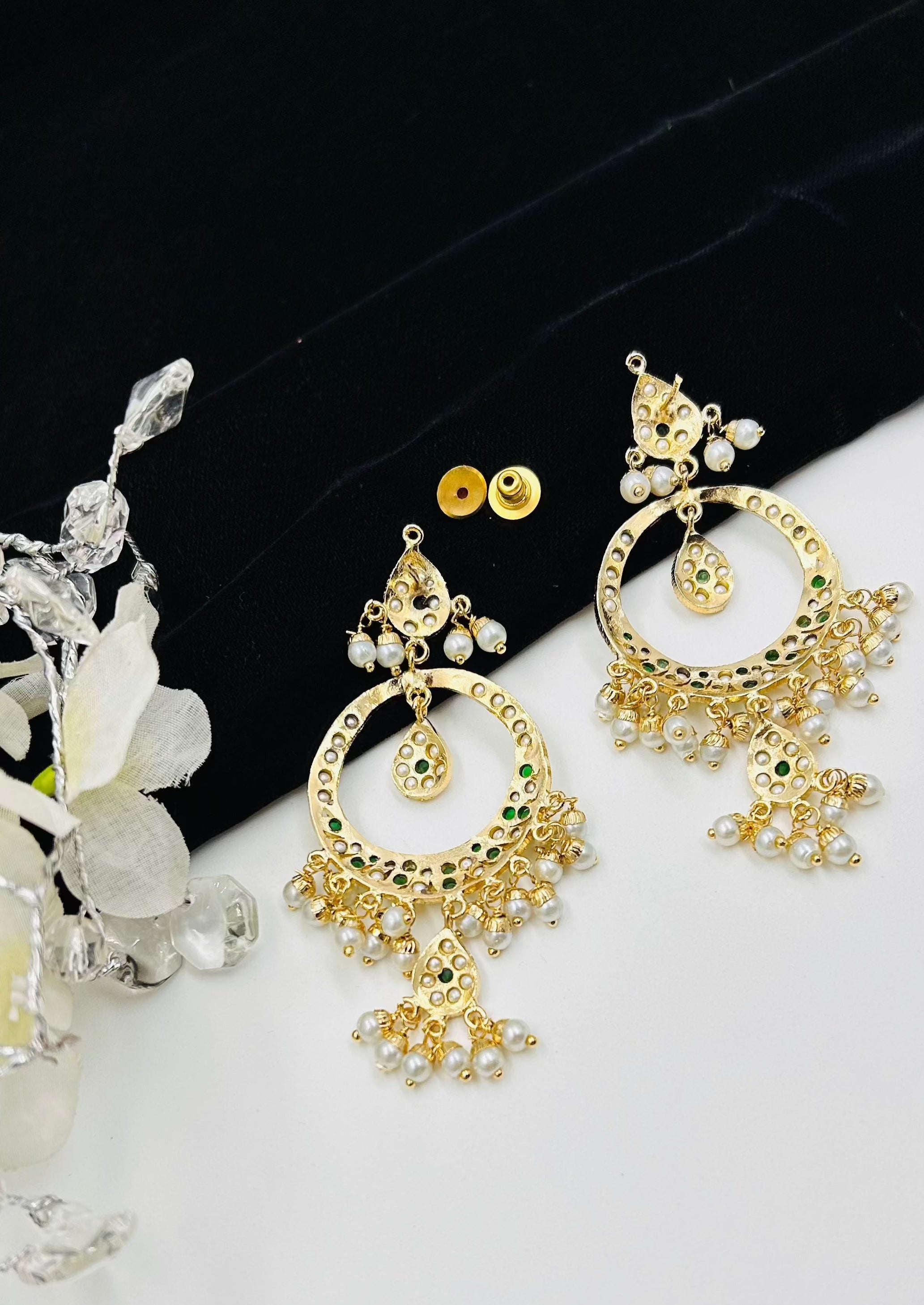 Navya Jadau Chandbaali Earrings - QUEENS JEWELS