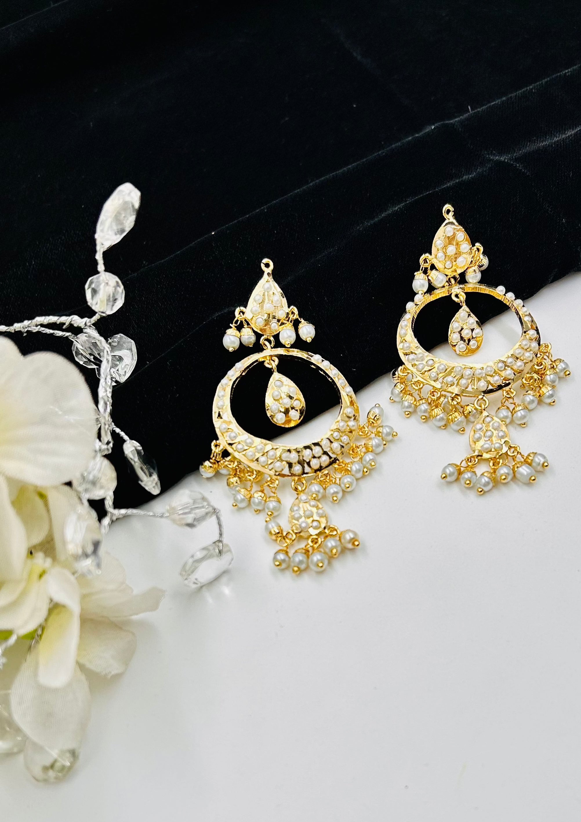 Navya Jadau Chandbaali Earrings - QUEENS JEWELS