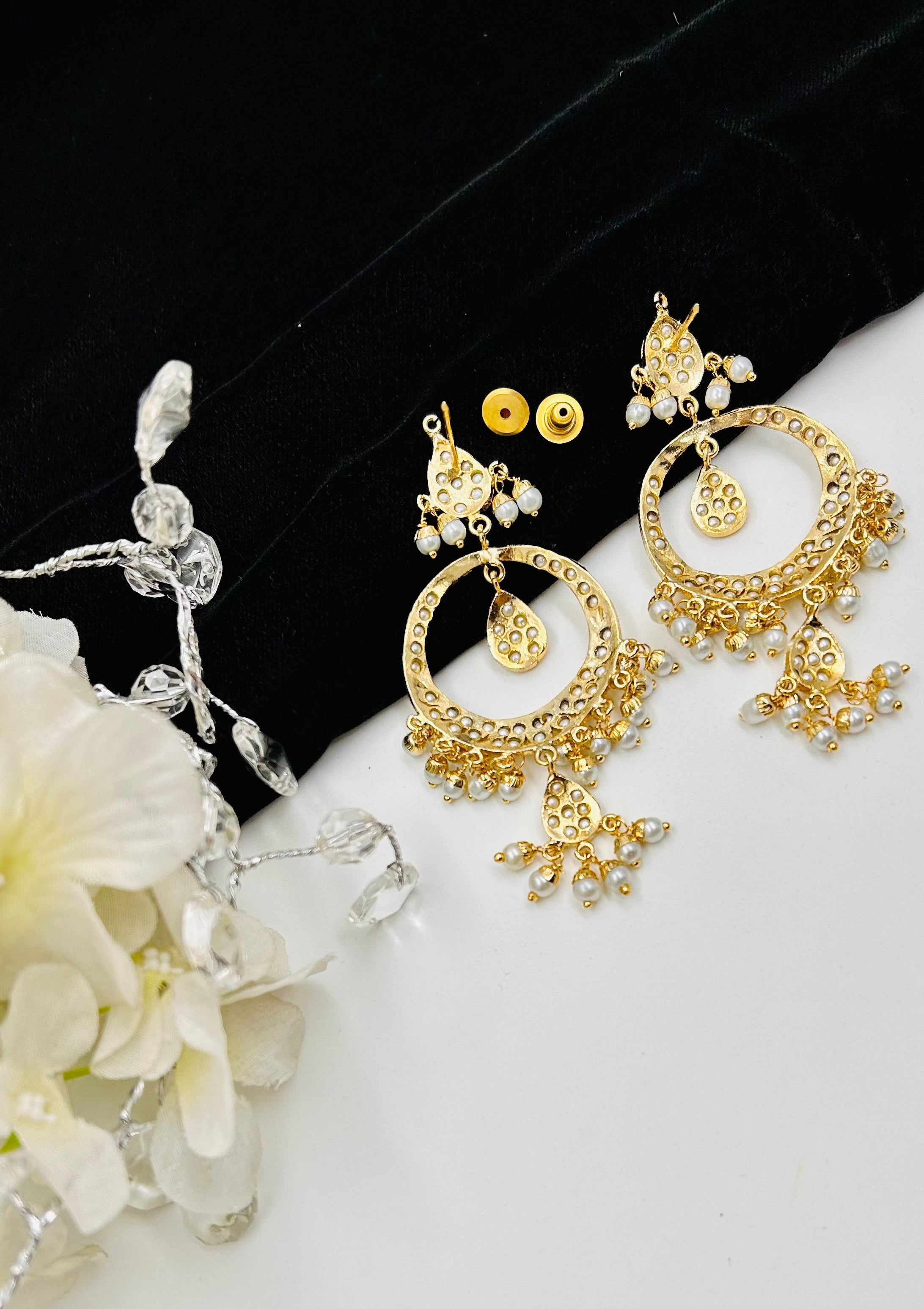 Navya Jadau Chandbaali Earrings - QUEENS JEWELS