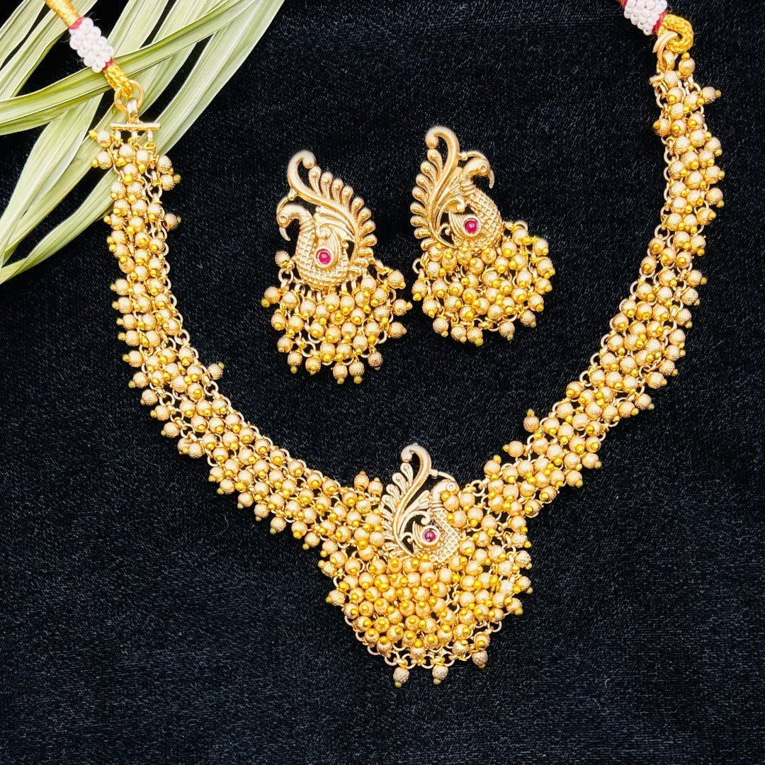 Adia Golden Temple Necklace Set With Earrings - QUEENS JEWELS
