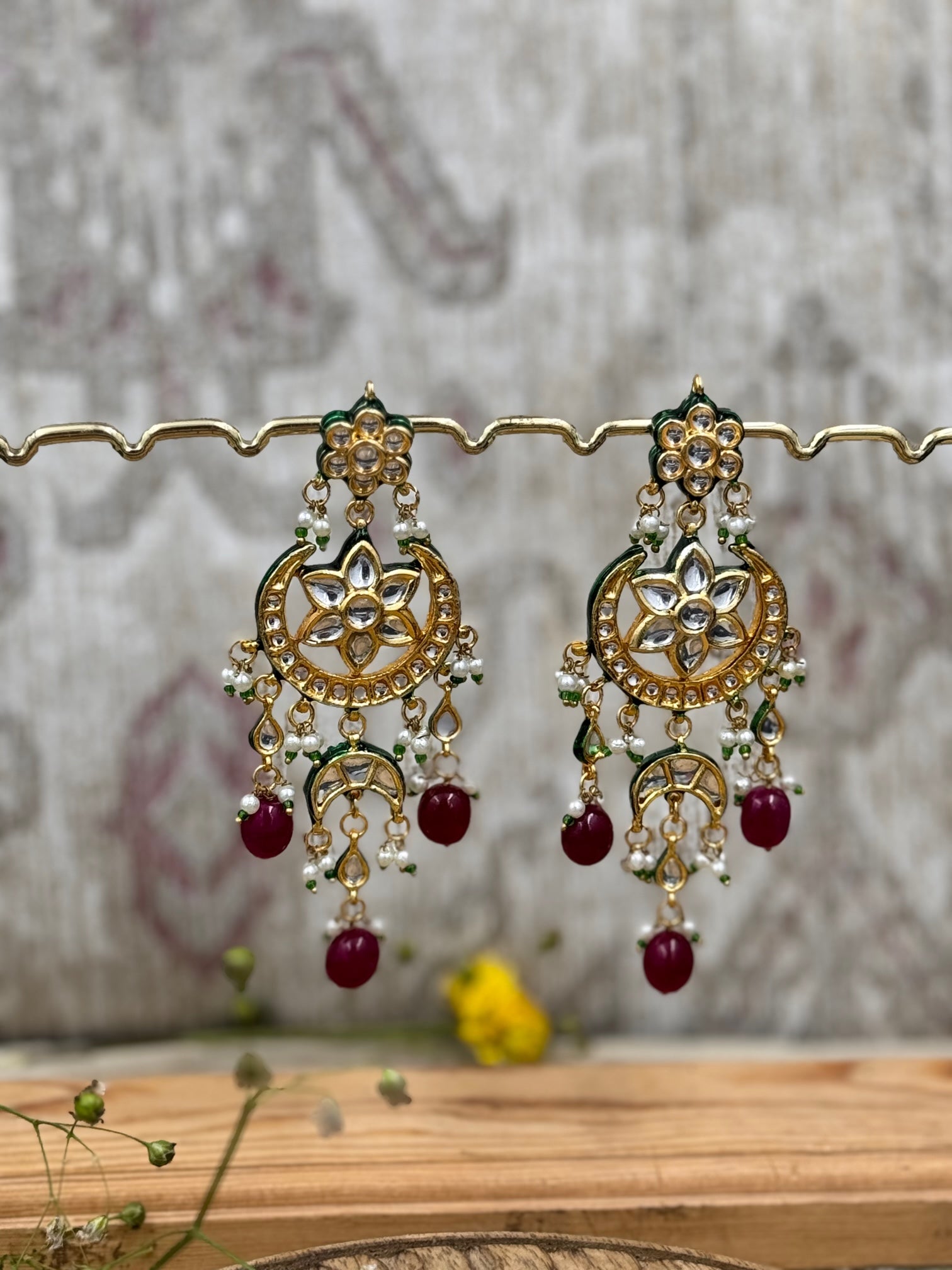 Lamia Kundan Chandbali Earrings - Red beads - QUEENS JEWELS