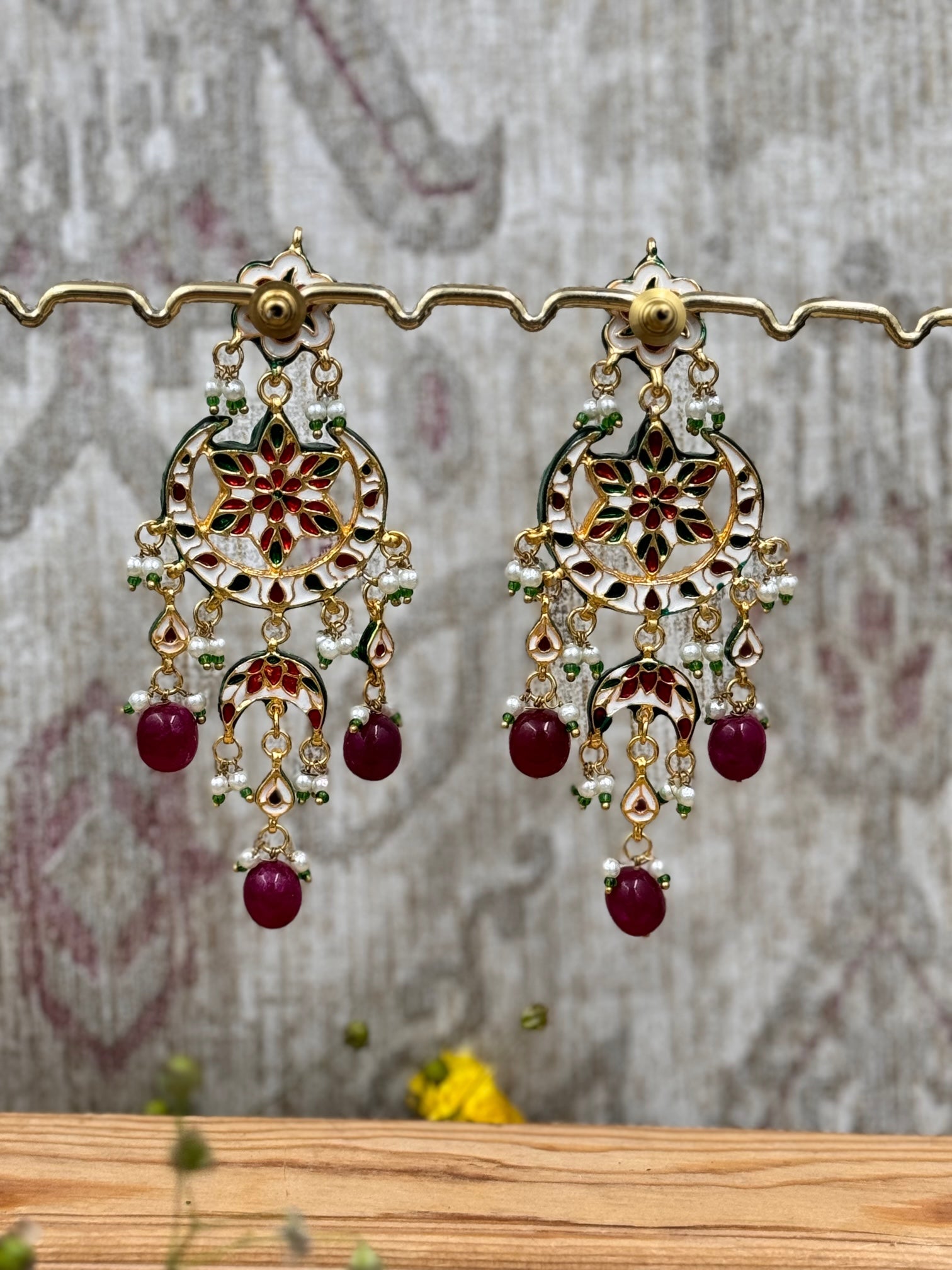 Lamia Kundan Chandbali Earrings - Red beads - QUEENS JEWELS