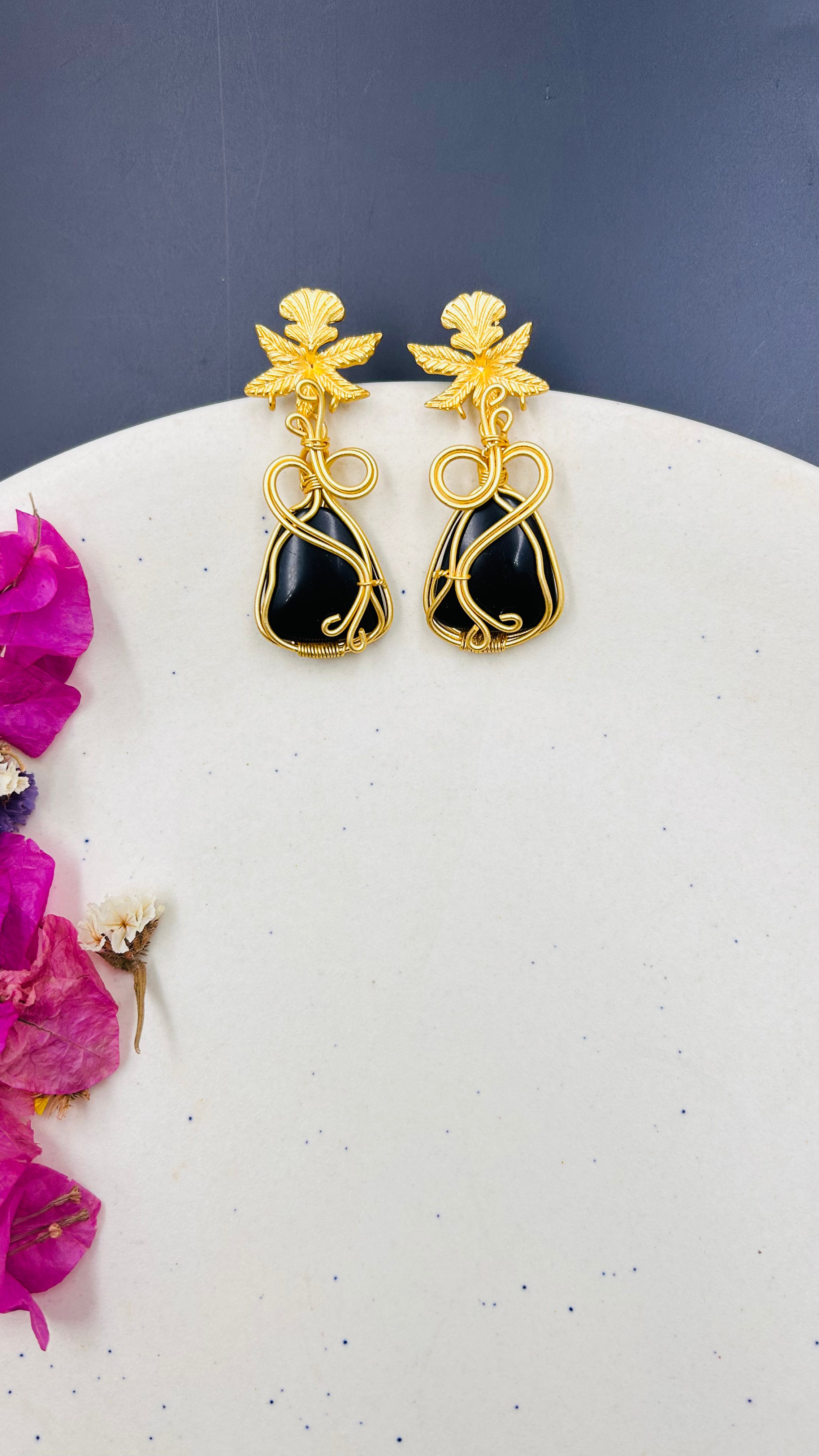 Alice Black Floral Dangler Earrings - QUEENS JEWELS