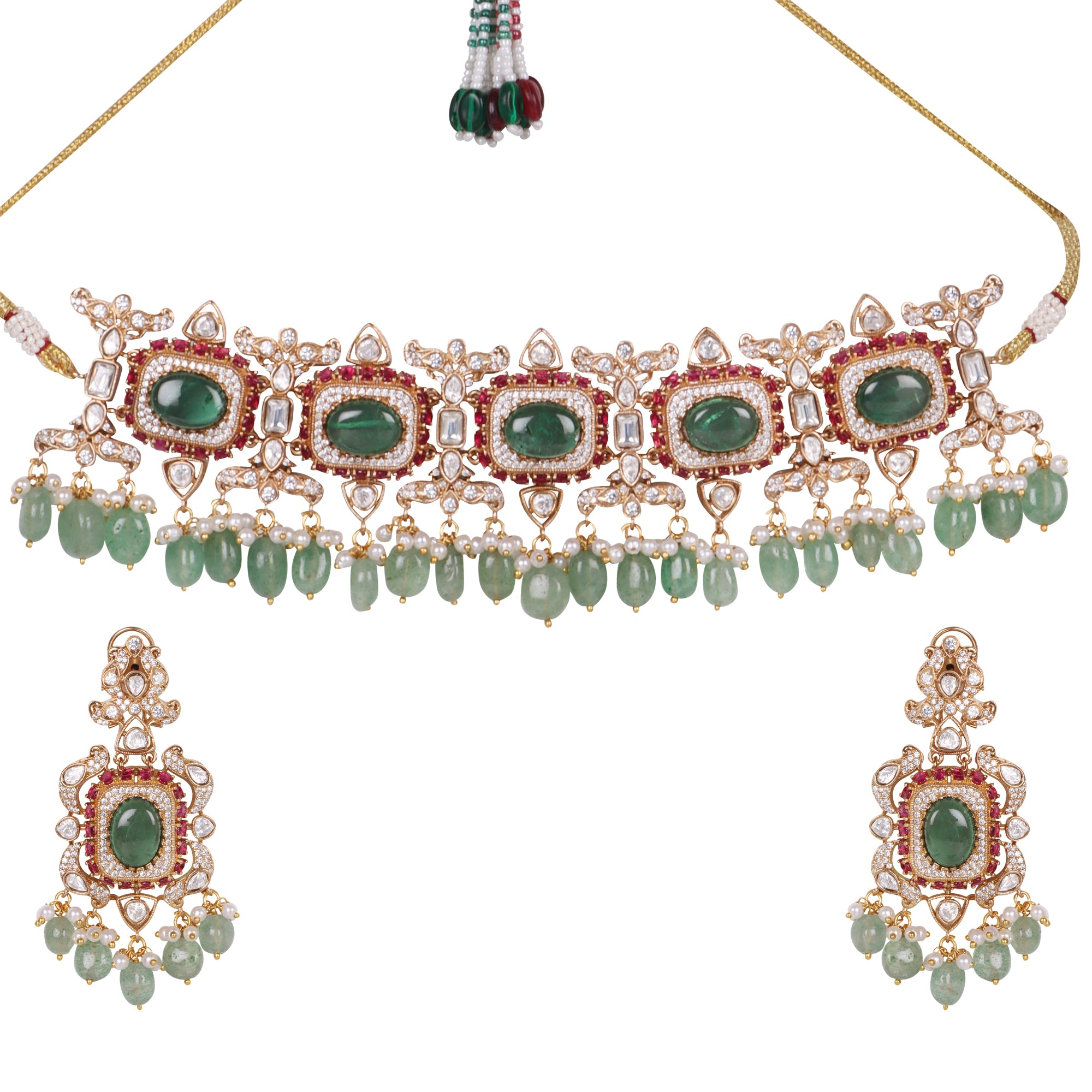 Noor Kundan Choker Set - Multicolor with gread beads - QUEENS JEWELS