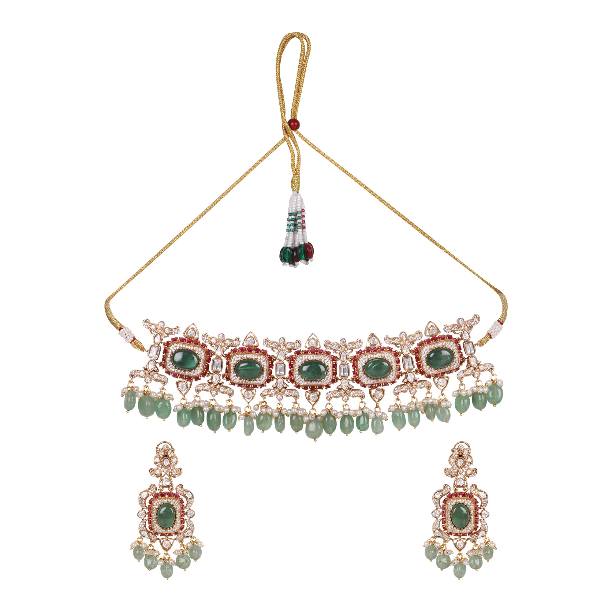 Noor Kundan Choker Set - Multicolor with gread beads - QUEENS JEWELS