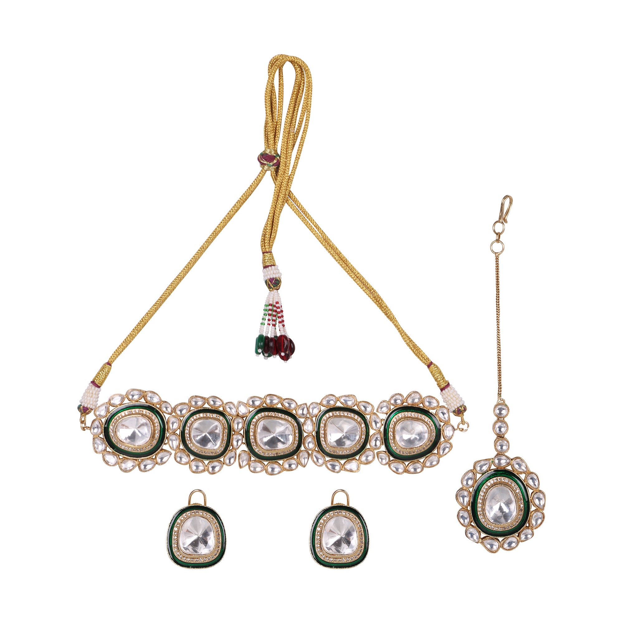 Heritage Uncut Polki Lookalike Kundan Choker Set with Maangtika - QUEENS JEWELS