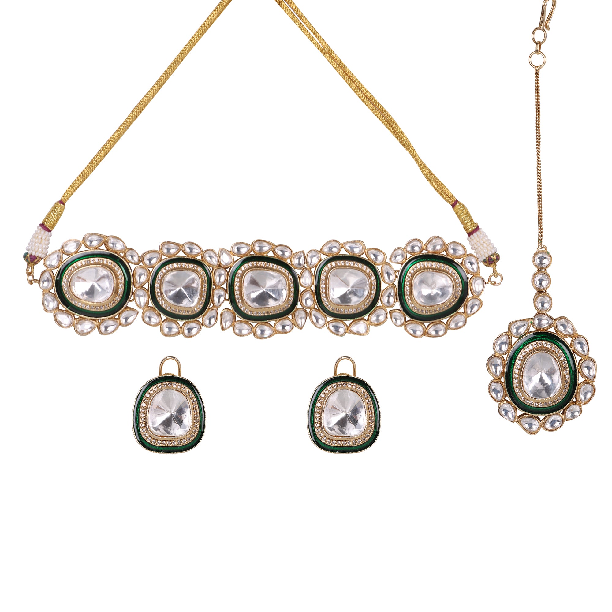 Heritage Uncut Polki Lookalike Kundan Choker Set with Maangtika - QUEENS JEWELS