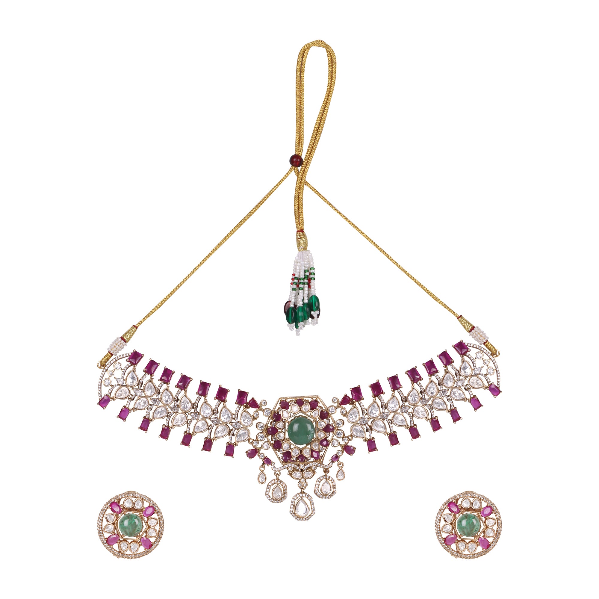Regal Ruby & Emerald Kundan Choker Set - QUEENS JEWELS