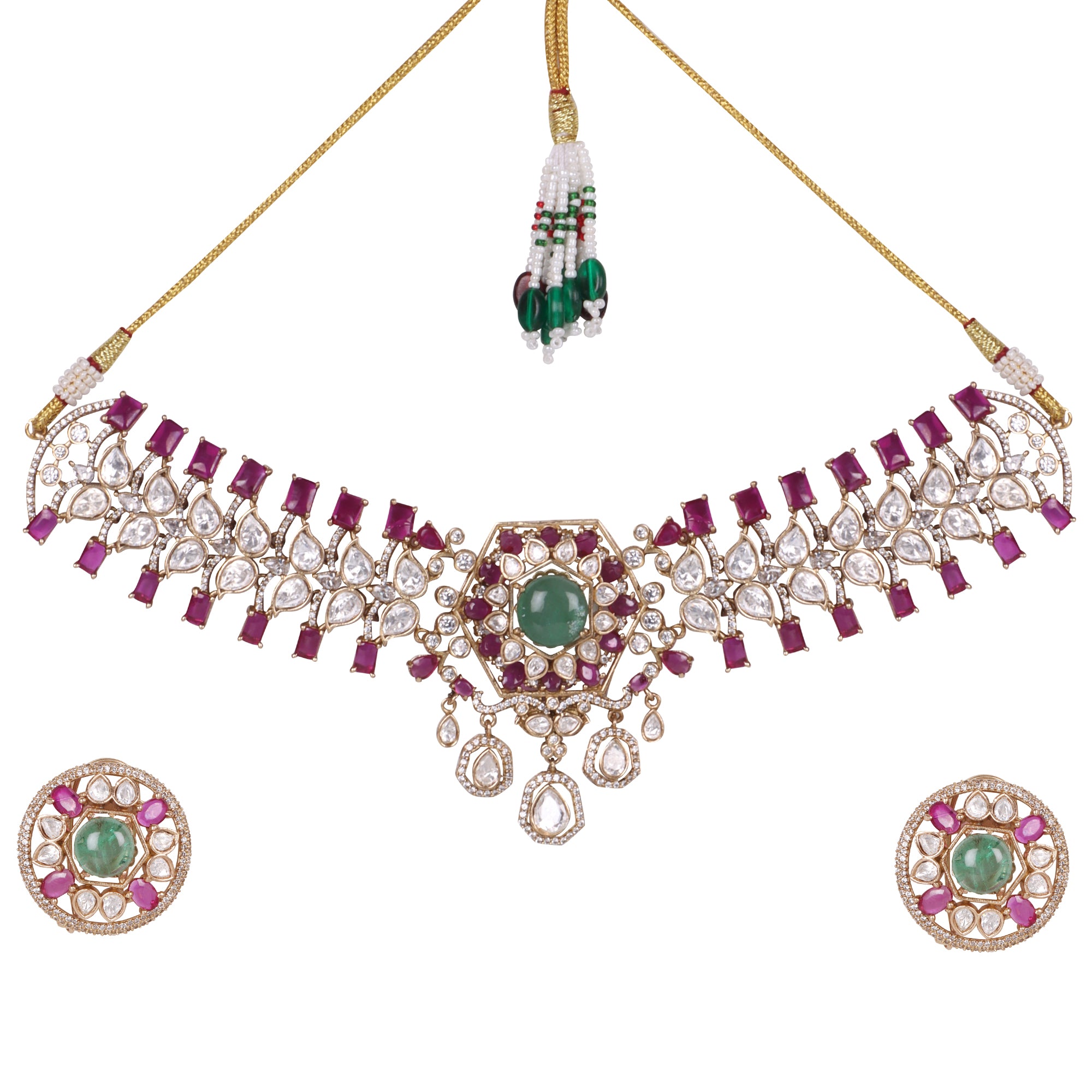 Regal Ruby & Emerald Kundan Choker Set - QUEENS JEWELS