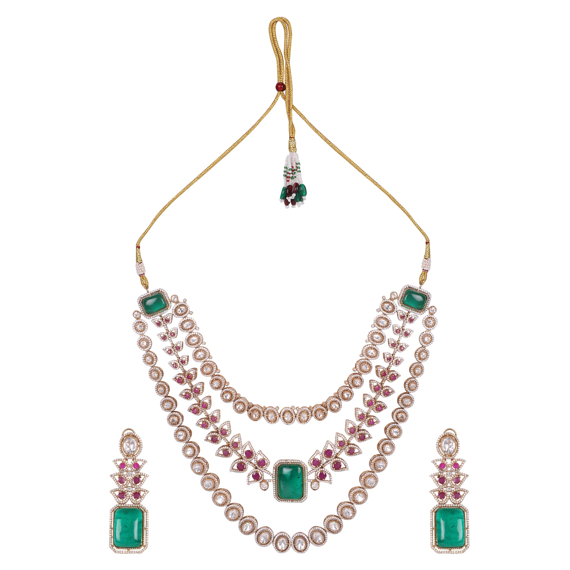 Queen Vic Emerald & Ruby Kundan Necklace Set - QUEENS JEWELS