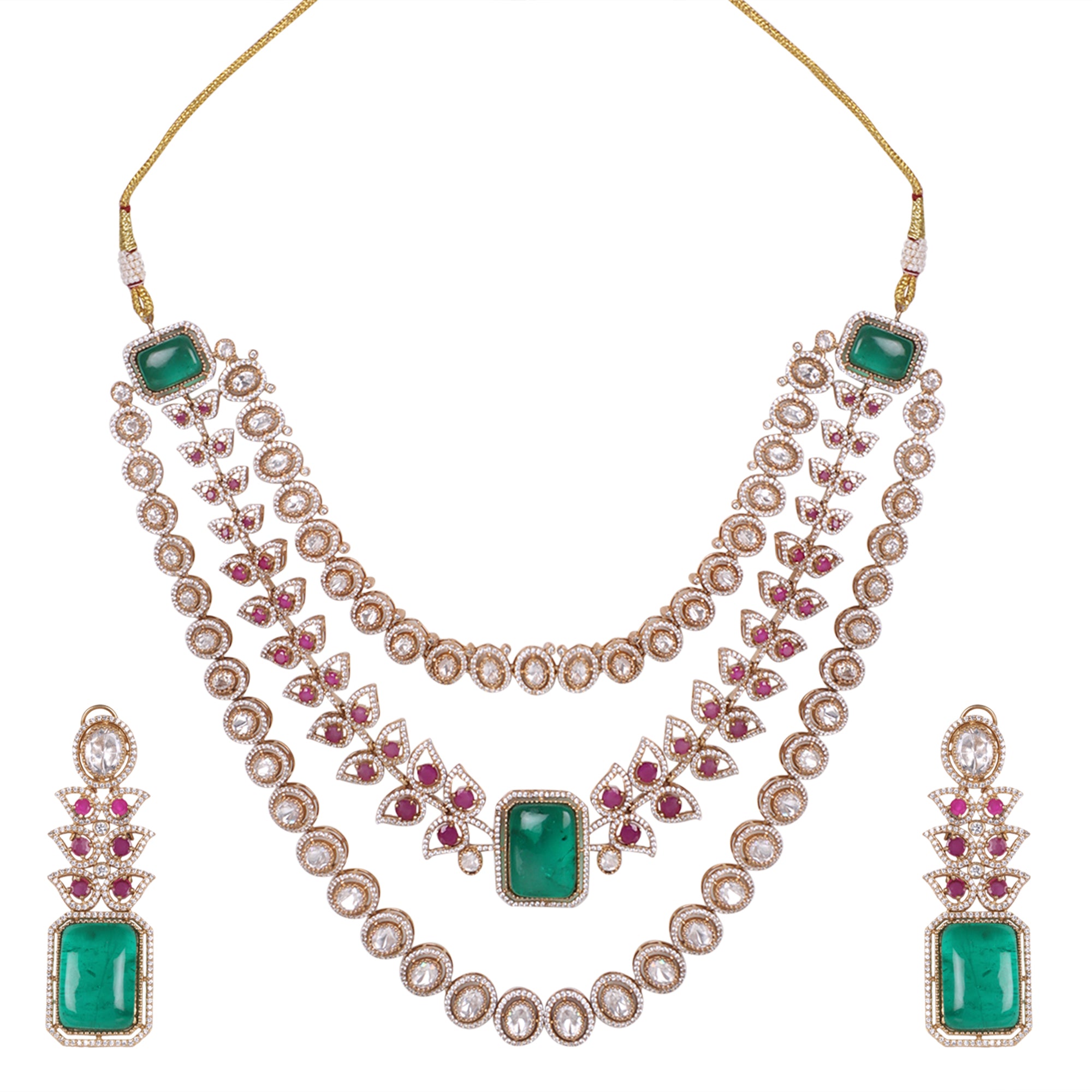 Queen Vic Emerald & Ruby Kundan Necklace Set - QUEENS JEWELS