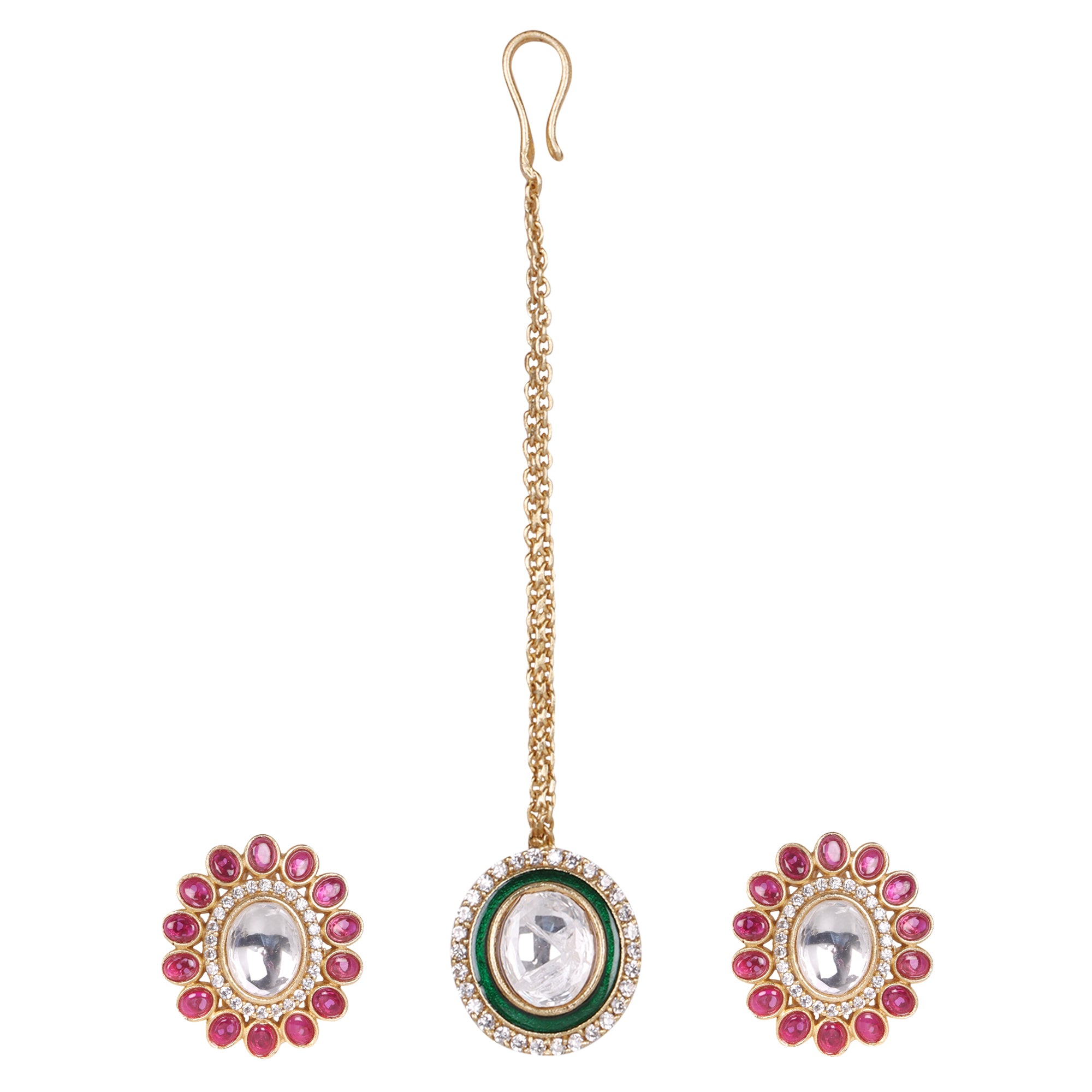 Royal Multicolor Uncut Polki Lookalike Kundan Set with Maangtika - QUEENS JEWELS