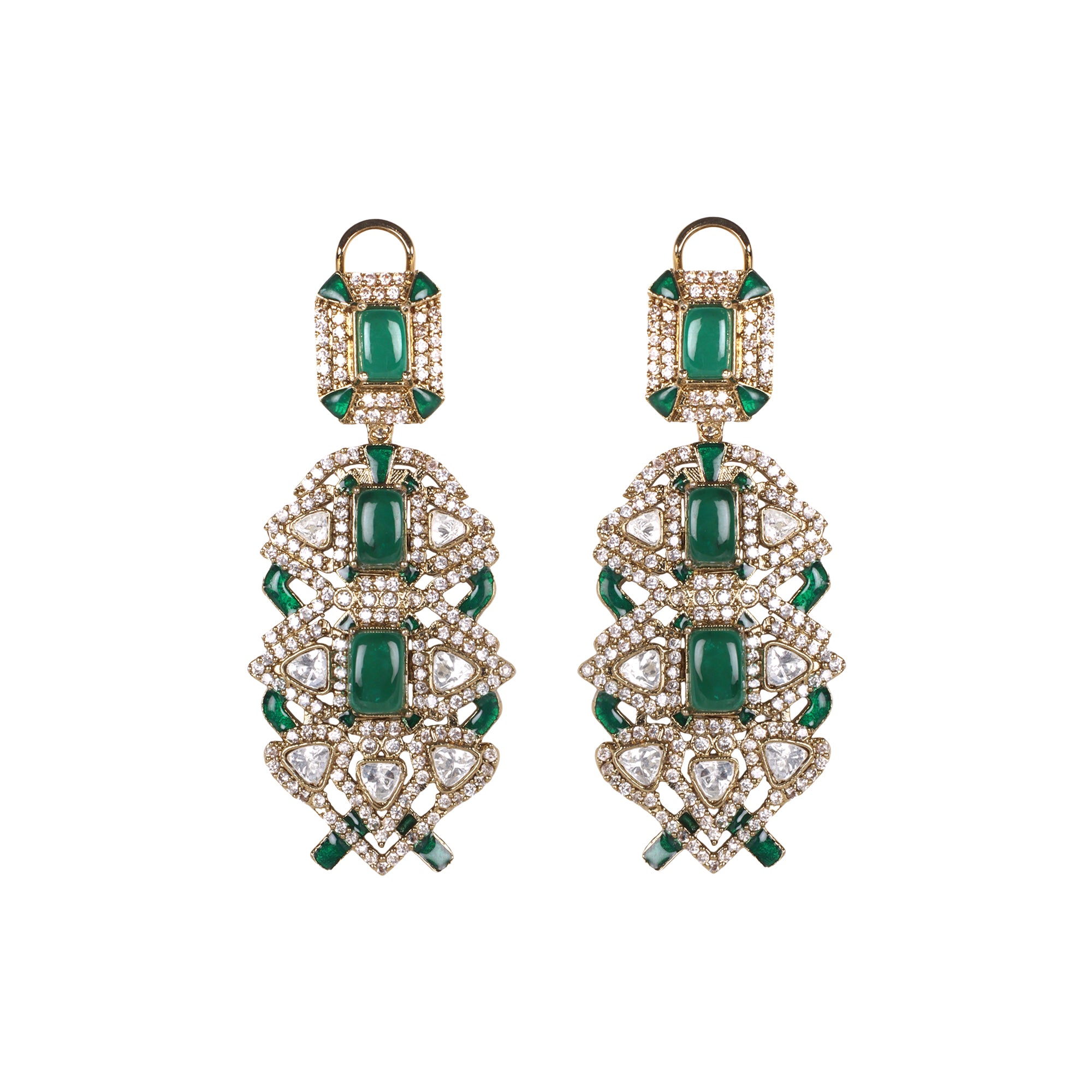 Jasmine Emerald Royalty Exquisite Green Kundan Indo Western Necklace Set - QUEENS JEWELS