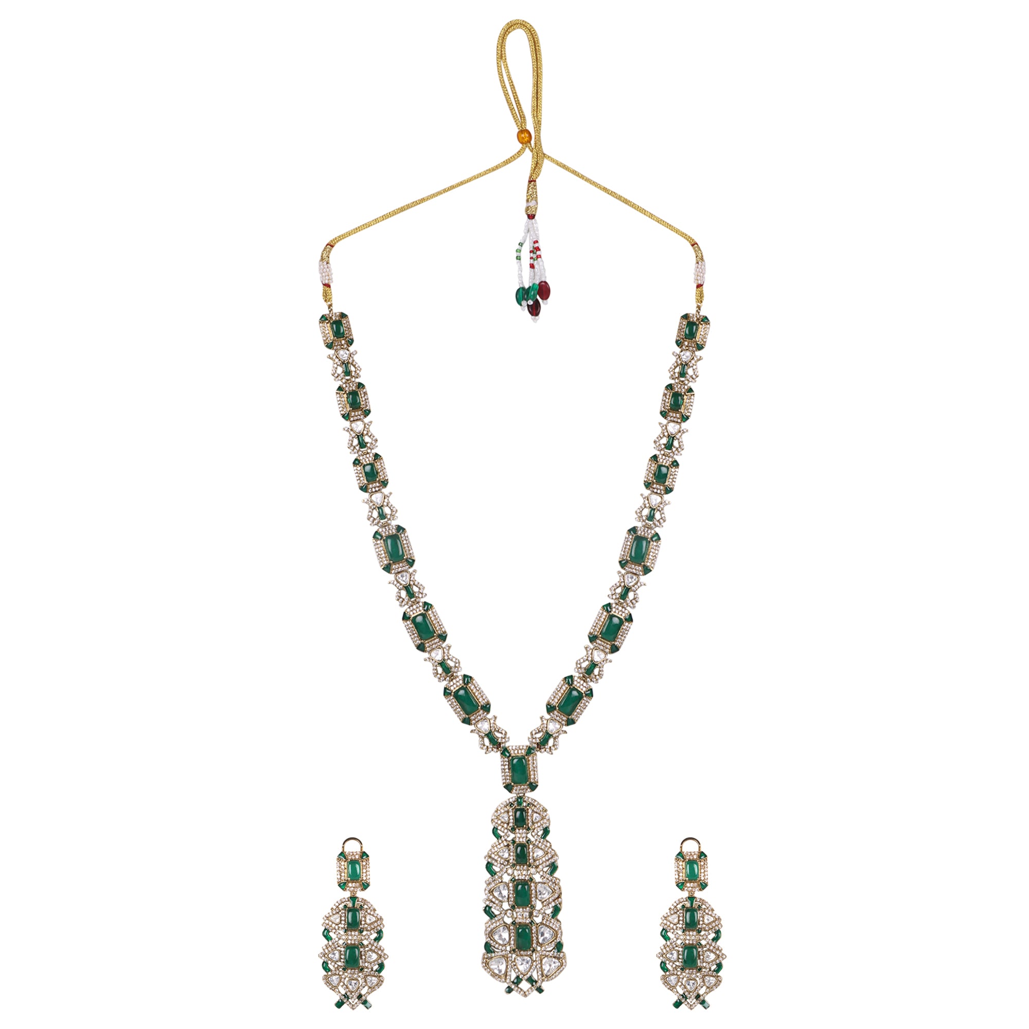 Jasmine Emerald Royalty Exquisite Green Kundan Indo Western Necklace Set - QUEENS JEWELS
