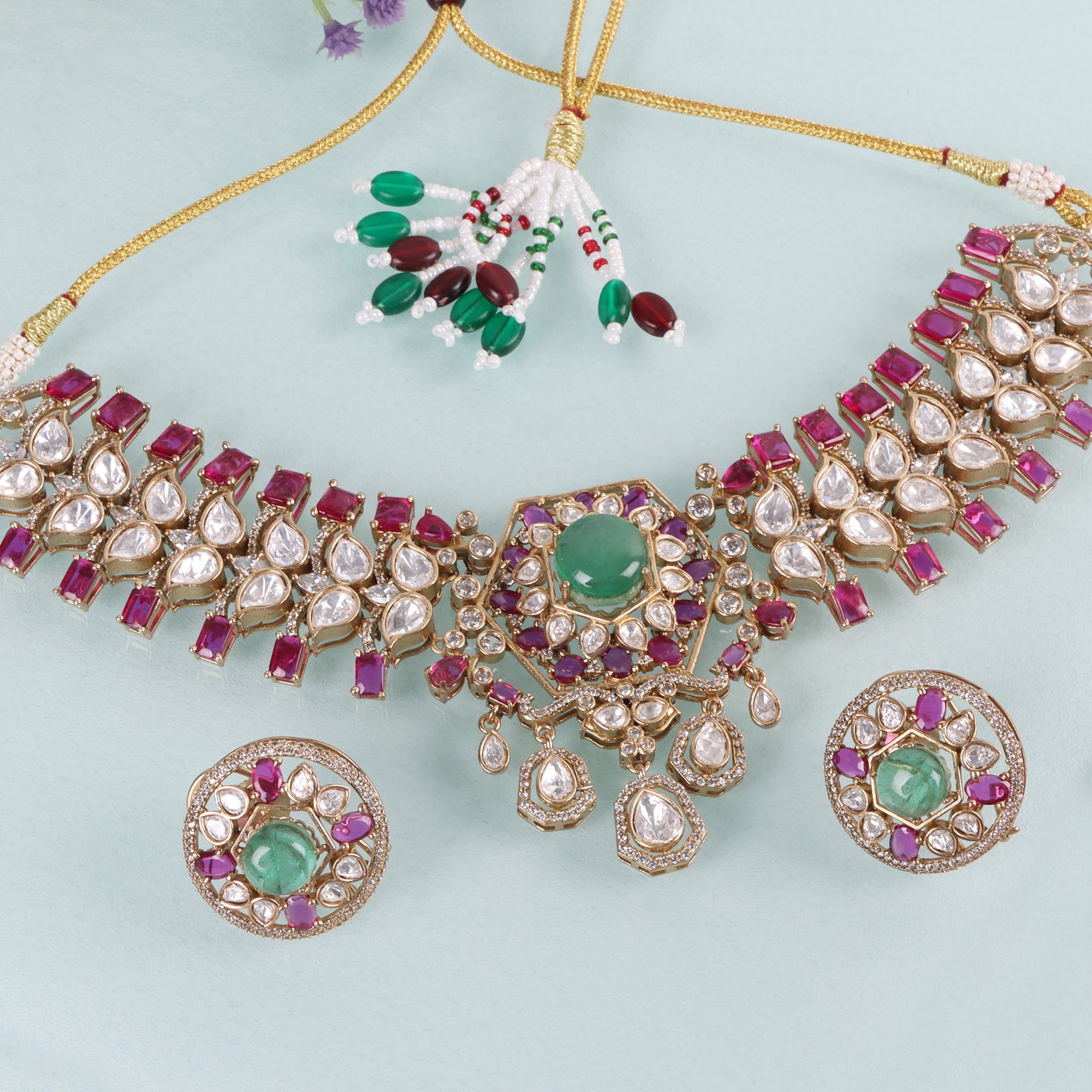 Regal Ruby & Emerald Kundan Choker Set - QUEENS JEWELS