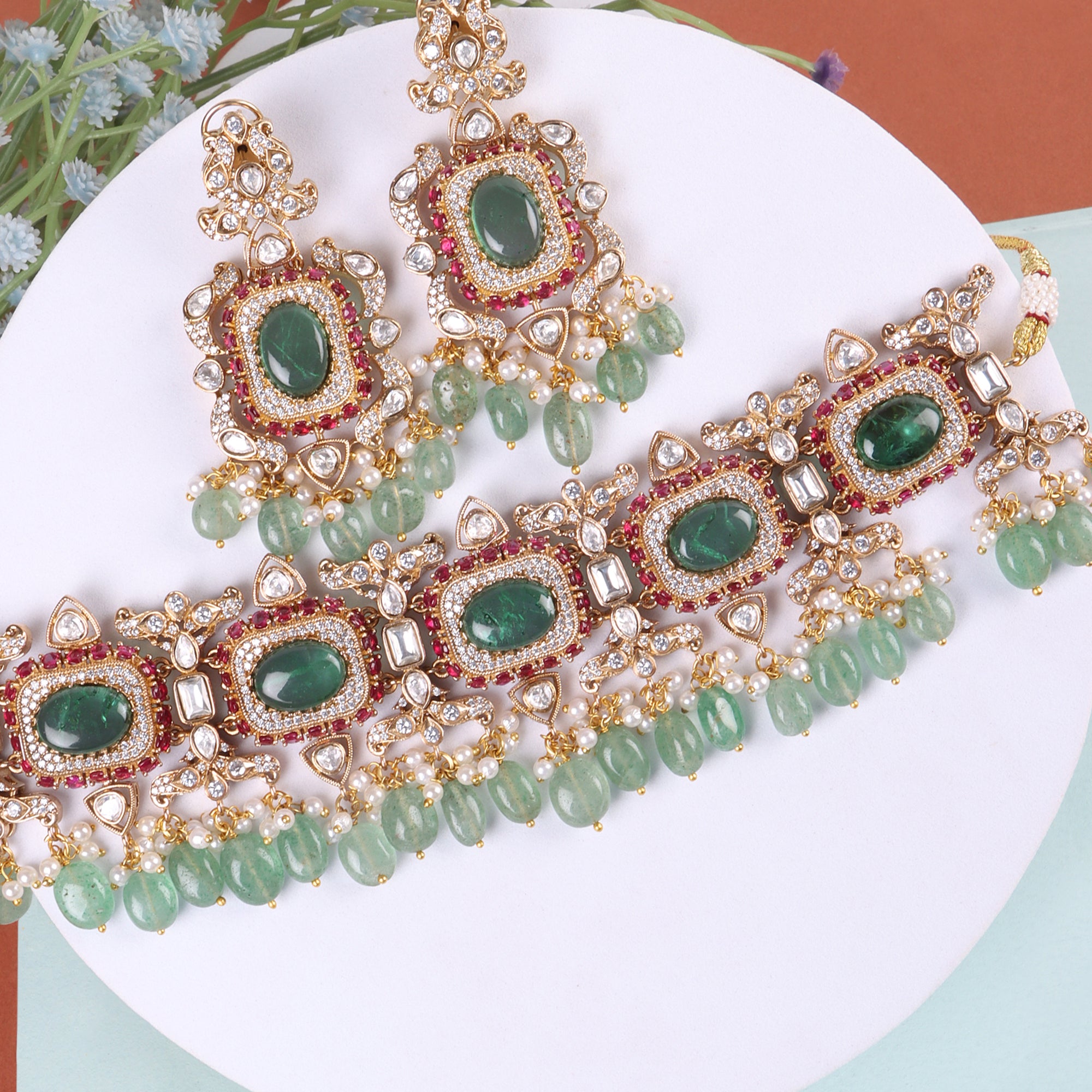 Noor Kundan Choker Set - Multicolor with gread beads - QUEENS JEWELS