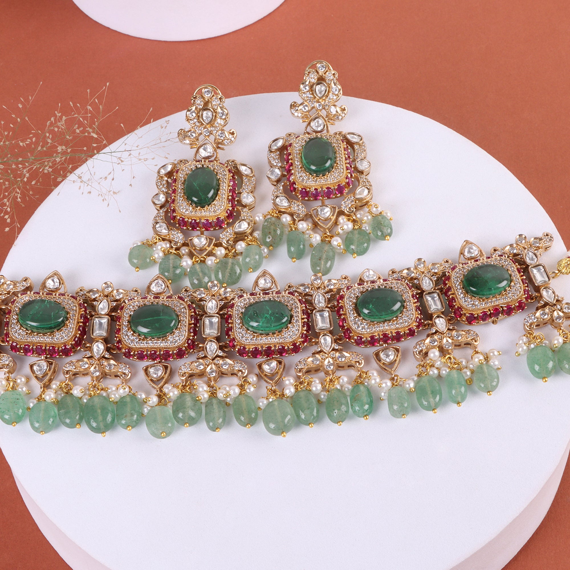 Noor Kundan Choker Set - Multicolor with gread beads - QUEENS JEWELS