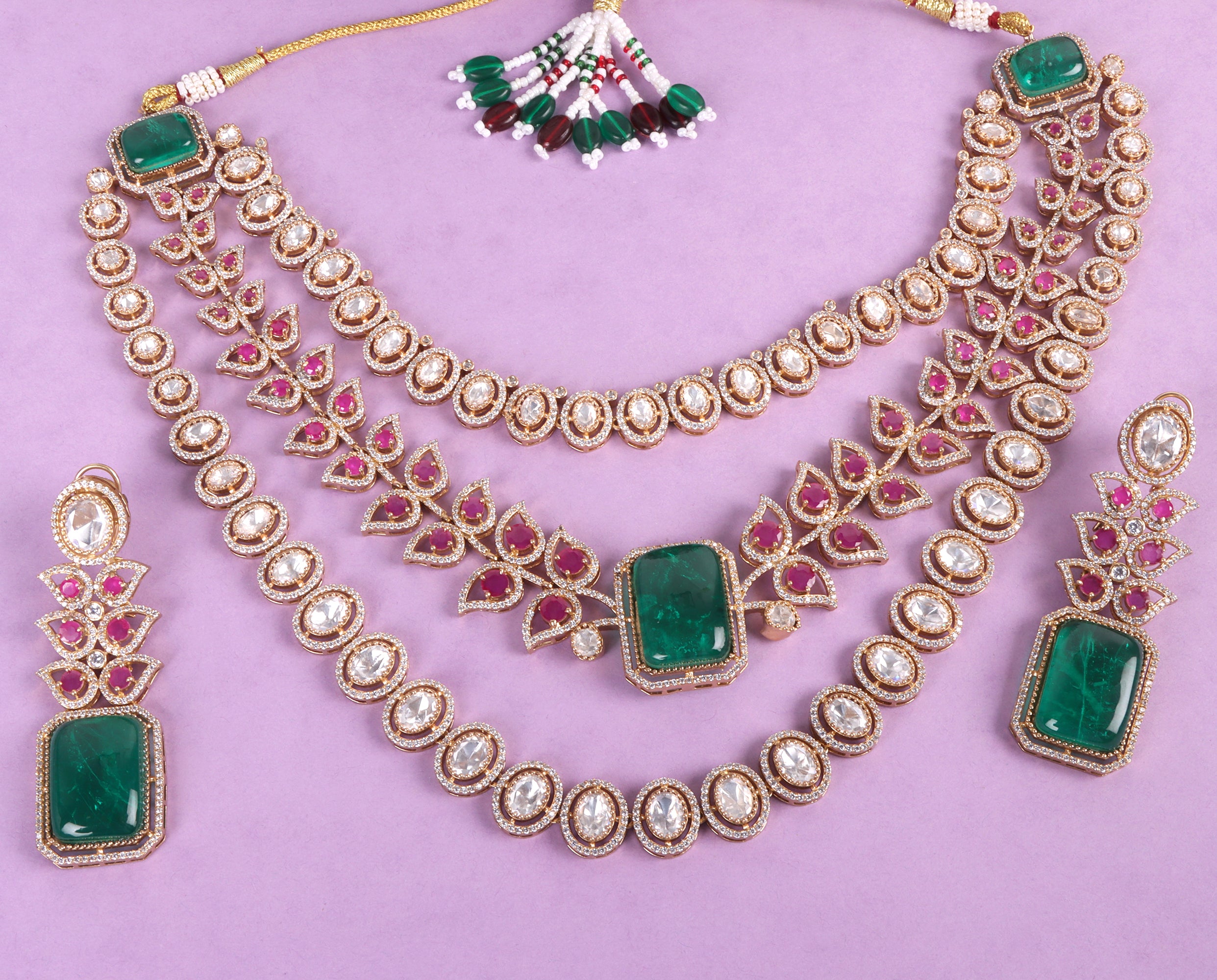 Queen Vic Emerald & Ruby Kundan Necklace Set - QUEENS JEWELS