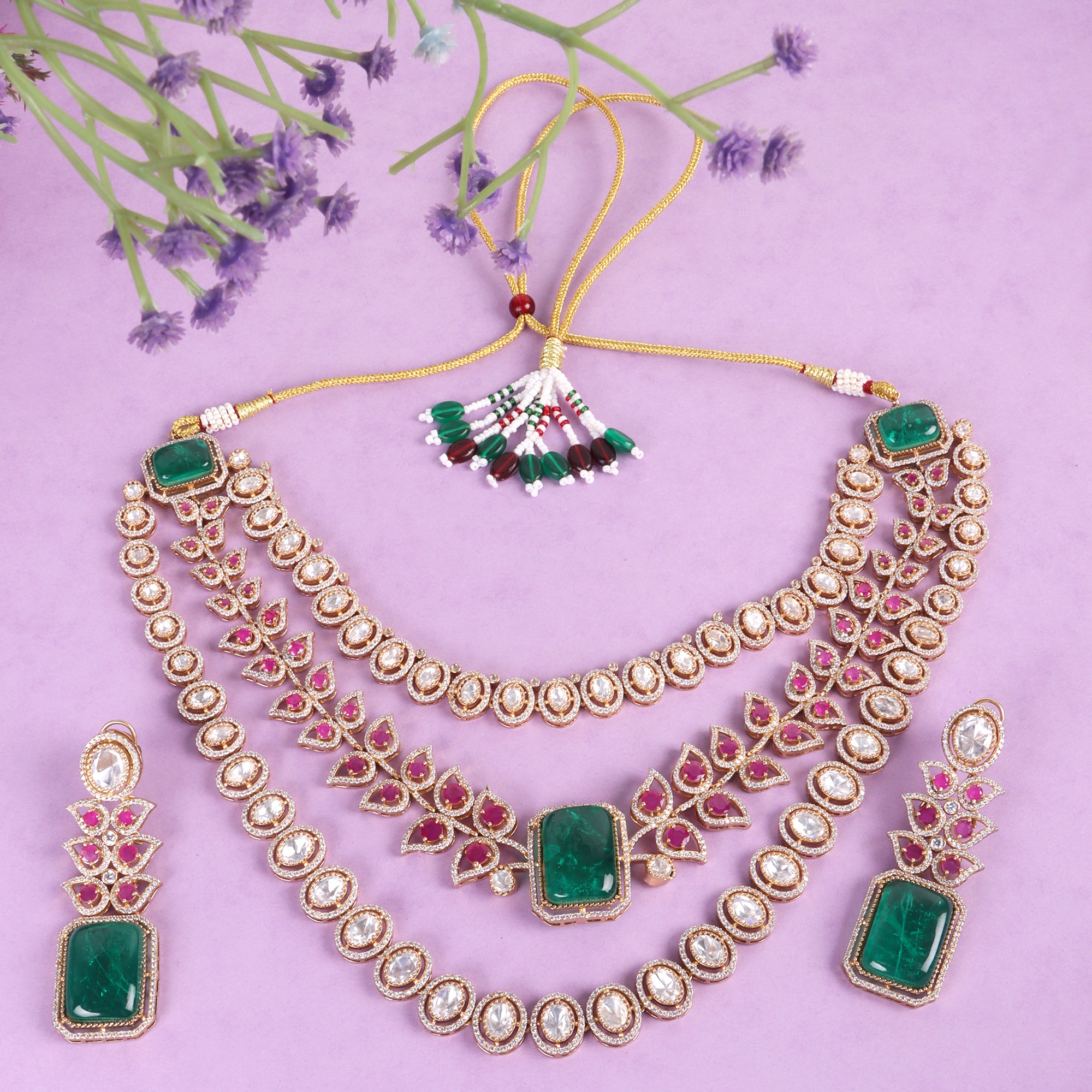Queen Vic Emerald & Ruby Kundan Necklace Set - QUEENS JEWELS