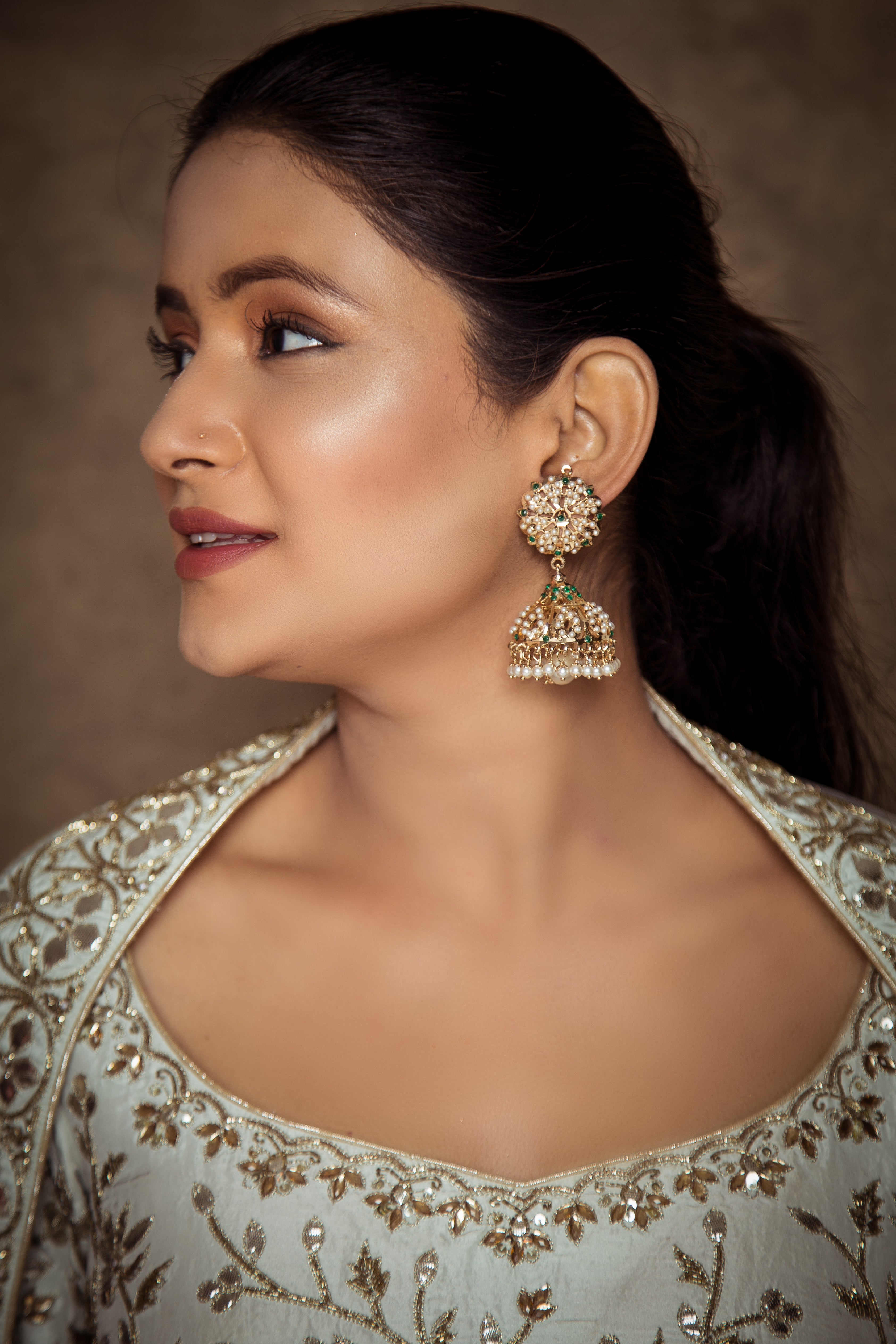 Traditional Bridal Jadau Jhumki Earrings - QUEENS JEWELS