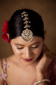 Bridal Jadau White Maangtikka - Round - QUEENS JEWELS