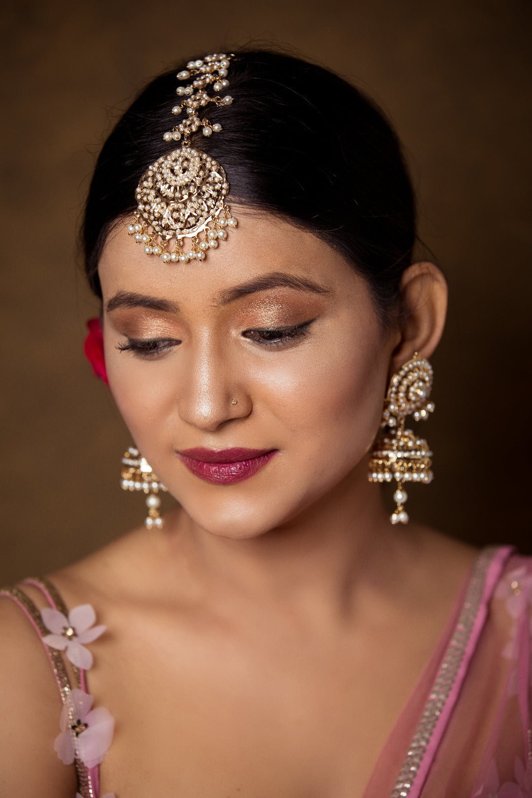 Bridal Jadau White Maangtikka - Round - QUEENS JEWELS