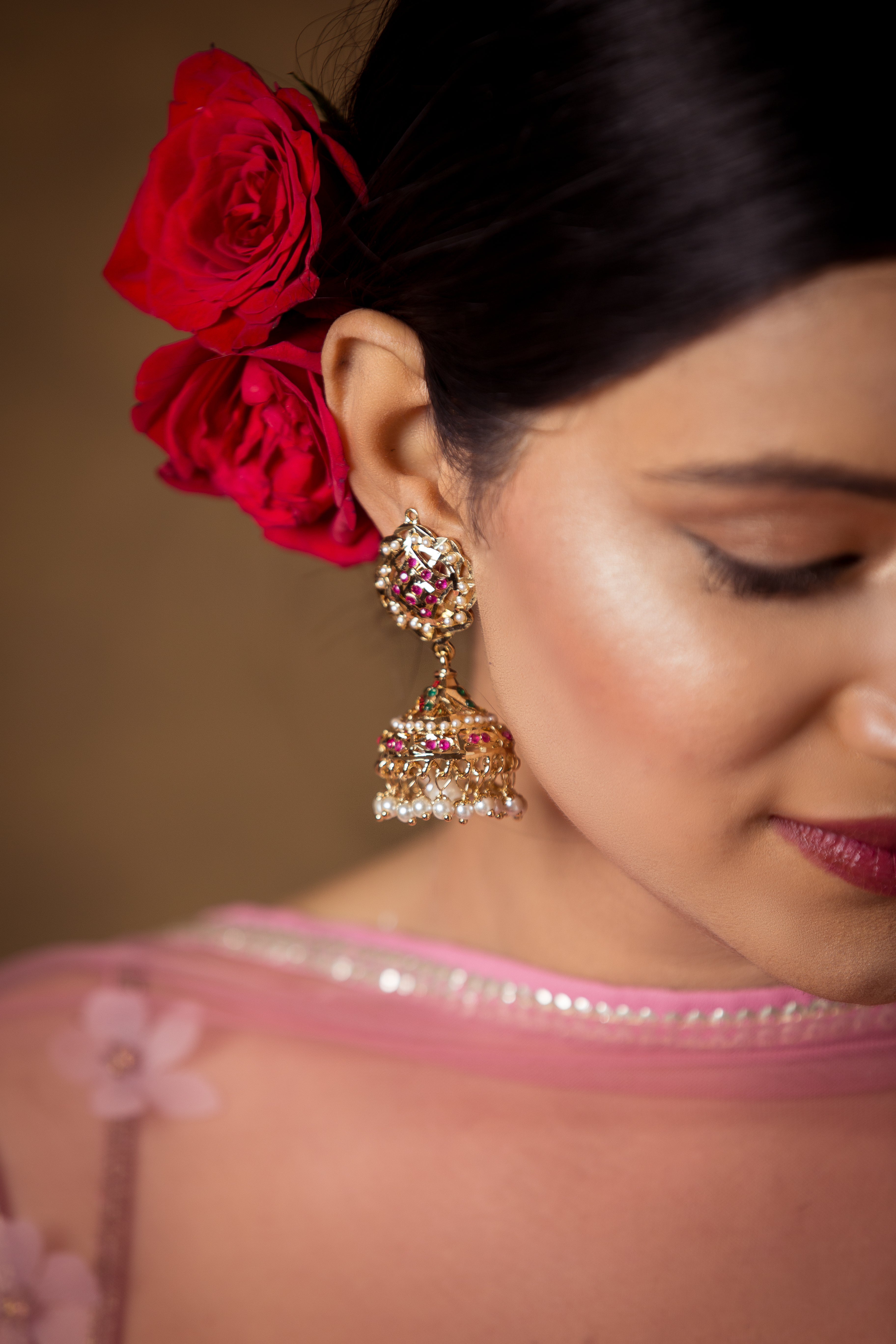 Traditional Bridal Jadau Jhumki Earrings - QUEENS JEWELS