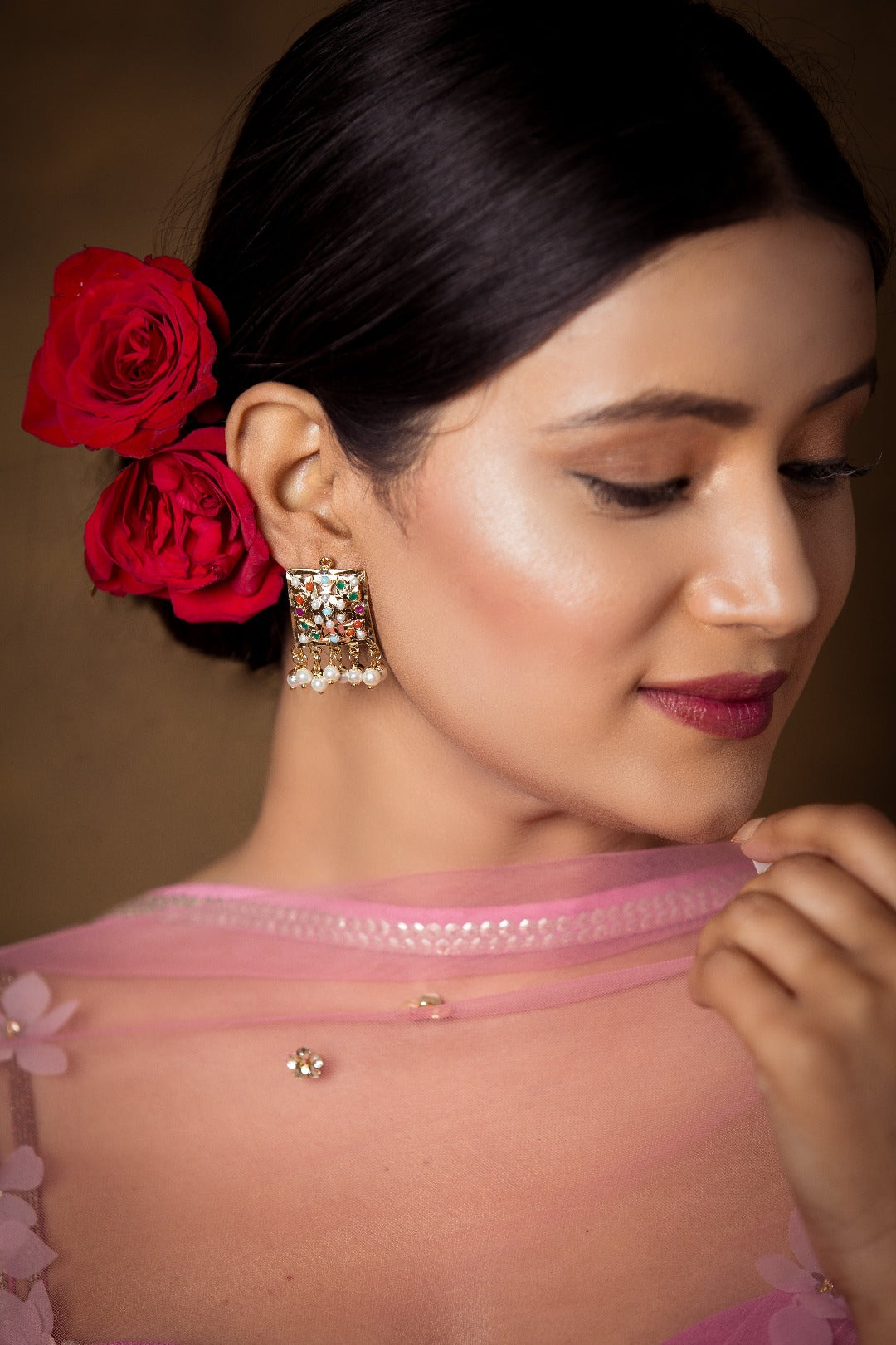 Pink earrings sale for saree