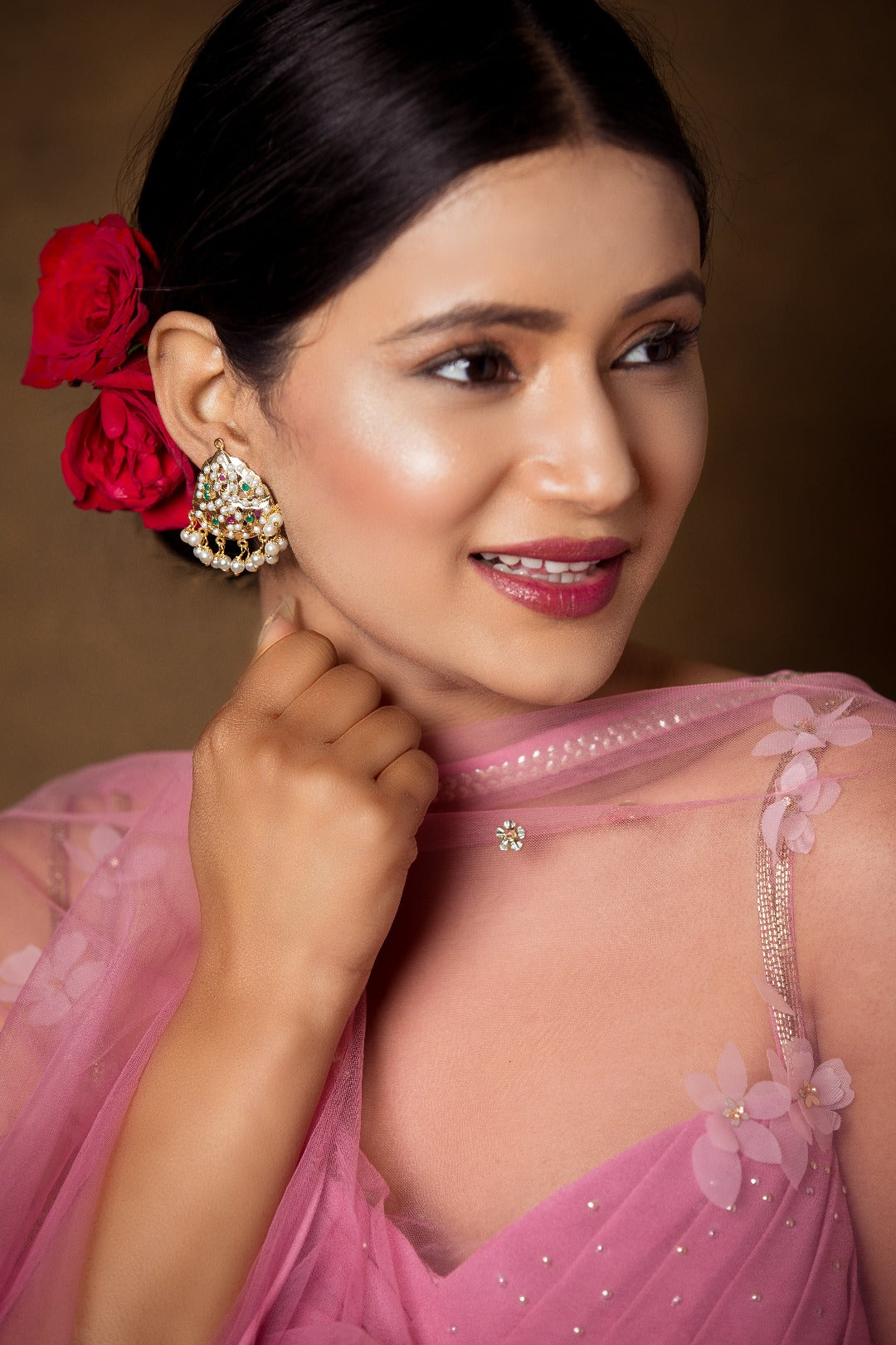 Jadau Paan Shape Studs (Multicolour Earrings) - QUEENS JEWELS