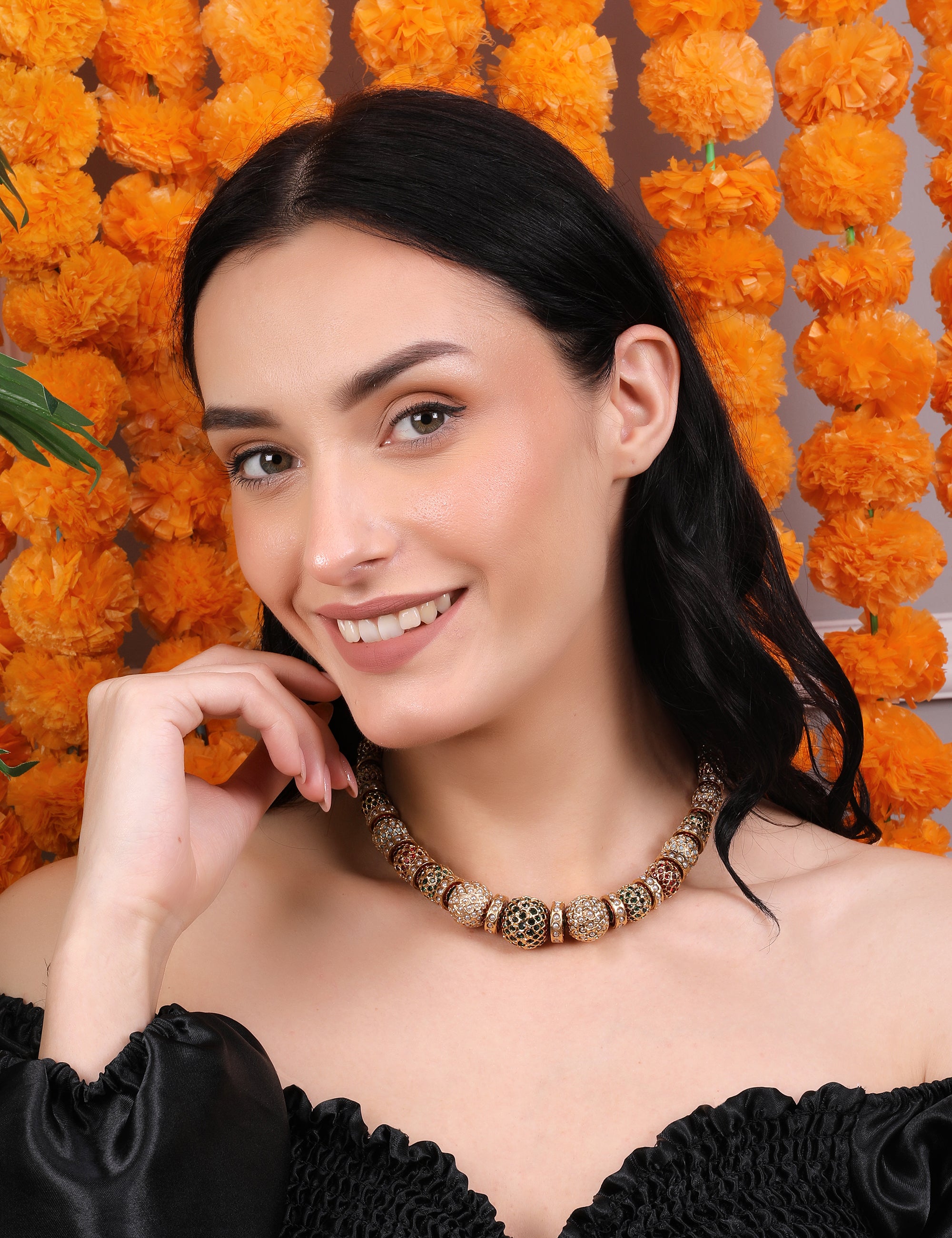 Traditional Gold-Toned Beaded Sona Moti Necklace - QUEENS JEWELS