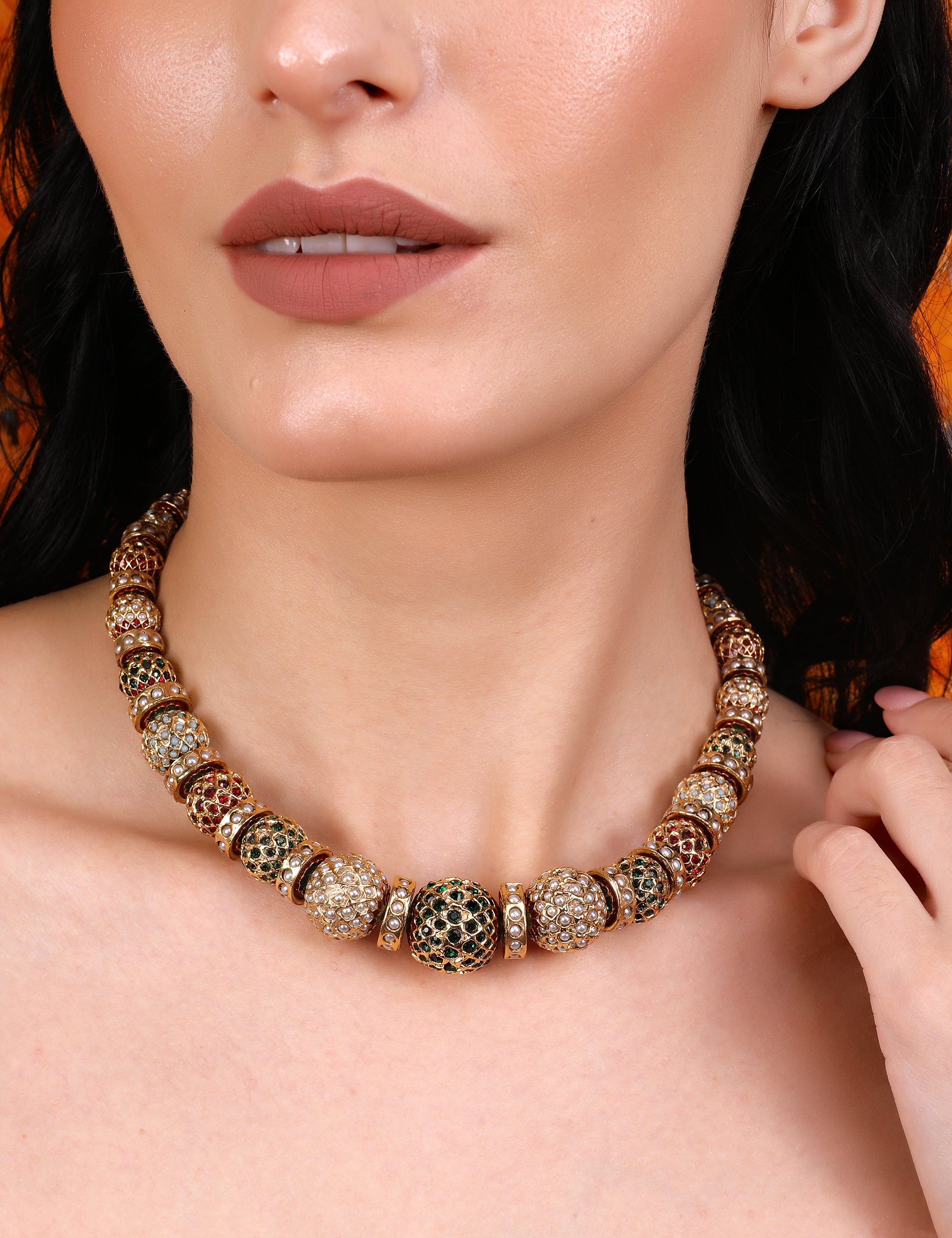 Traditional Gold-Toned Beaded Sona Moti Necklace - QUEENS JEWELS