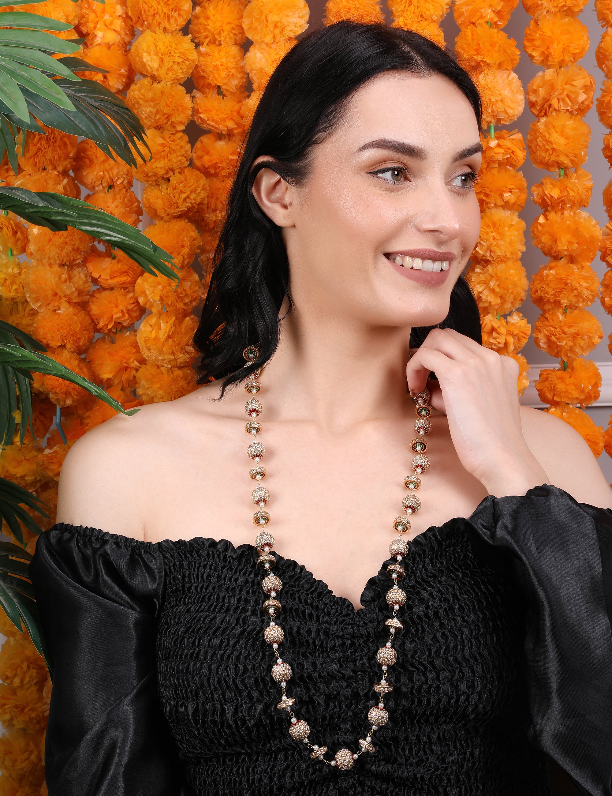 Timeless Single-Line Sona Moti Necklace - QUEENS JEWELS