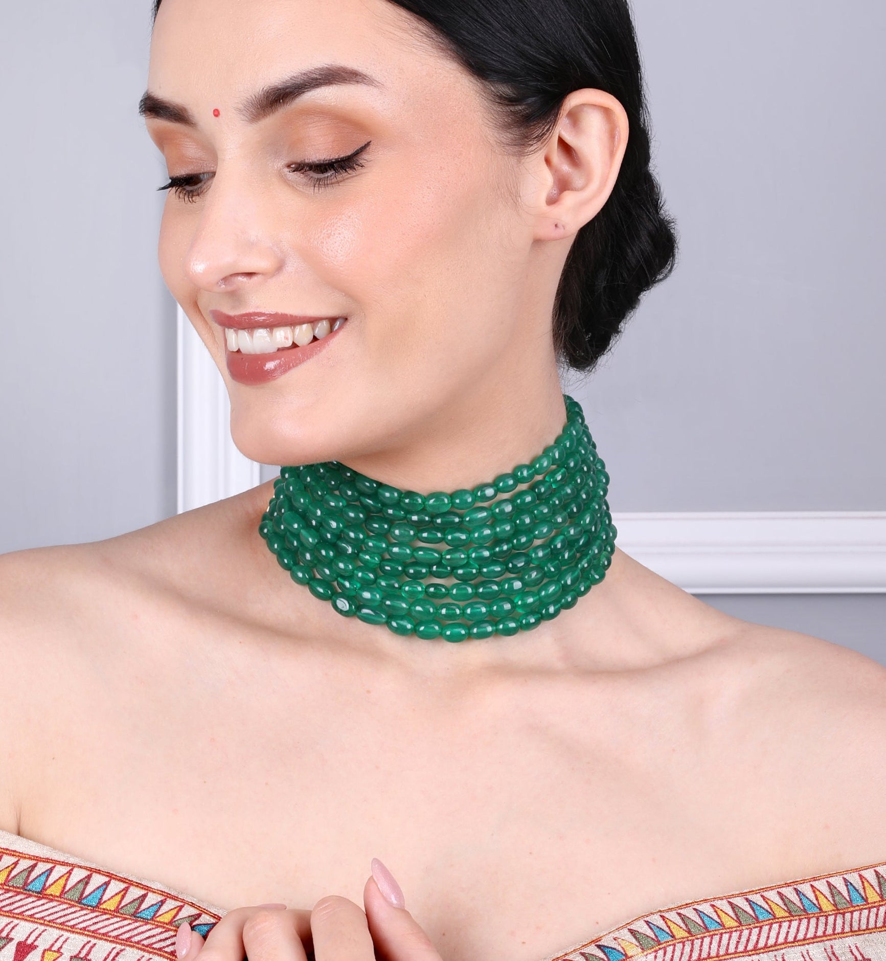 Emerald Green Radiance Multilayer Beaded Choker - QUEENS JEWELS
