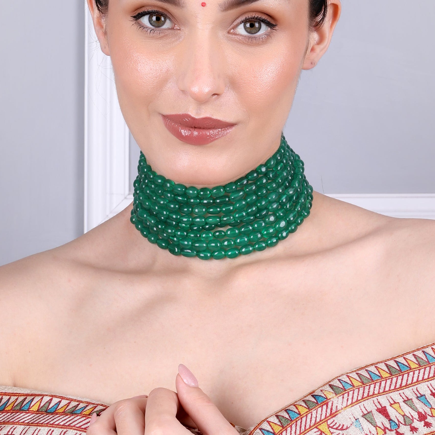 Emerald Green Radiance Multilayer Beaded Choker - QUEENS JEWELS