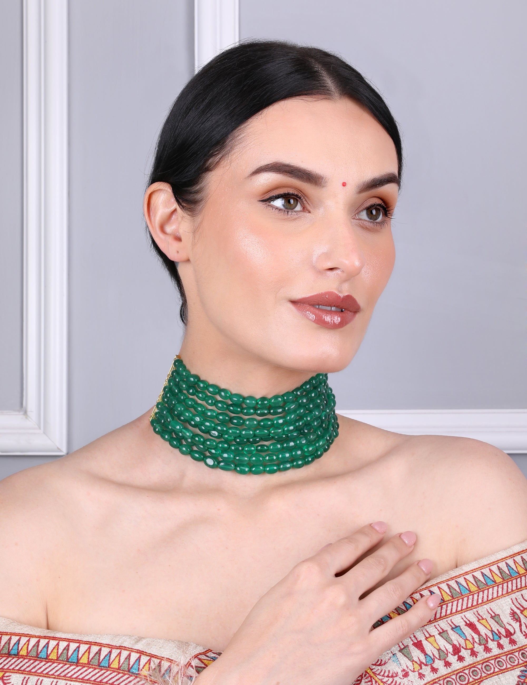 Emerald Green Radiance Multilayer Beaded Choker - QUEENS JEWELS
