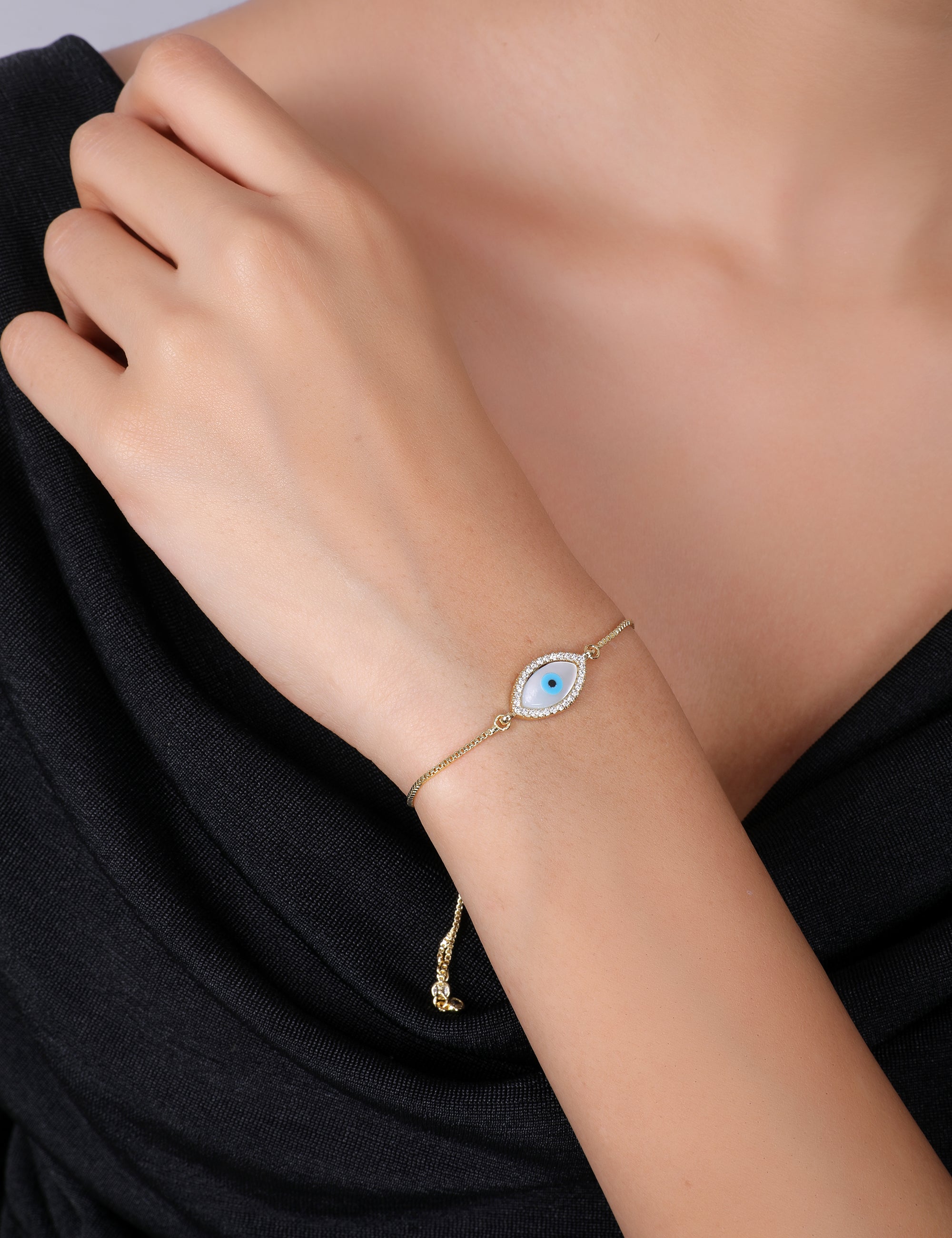 Evil Eye Rose Gold Adjustable  Bracelet - QUEENS JEWELS
