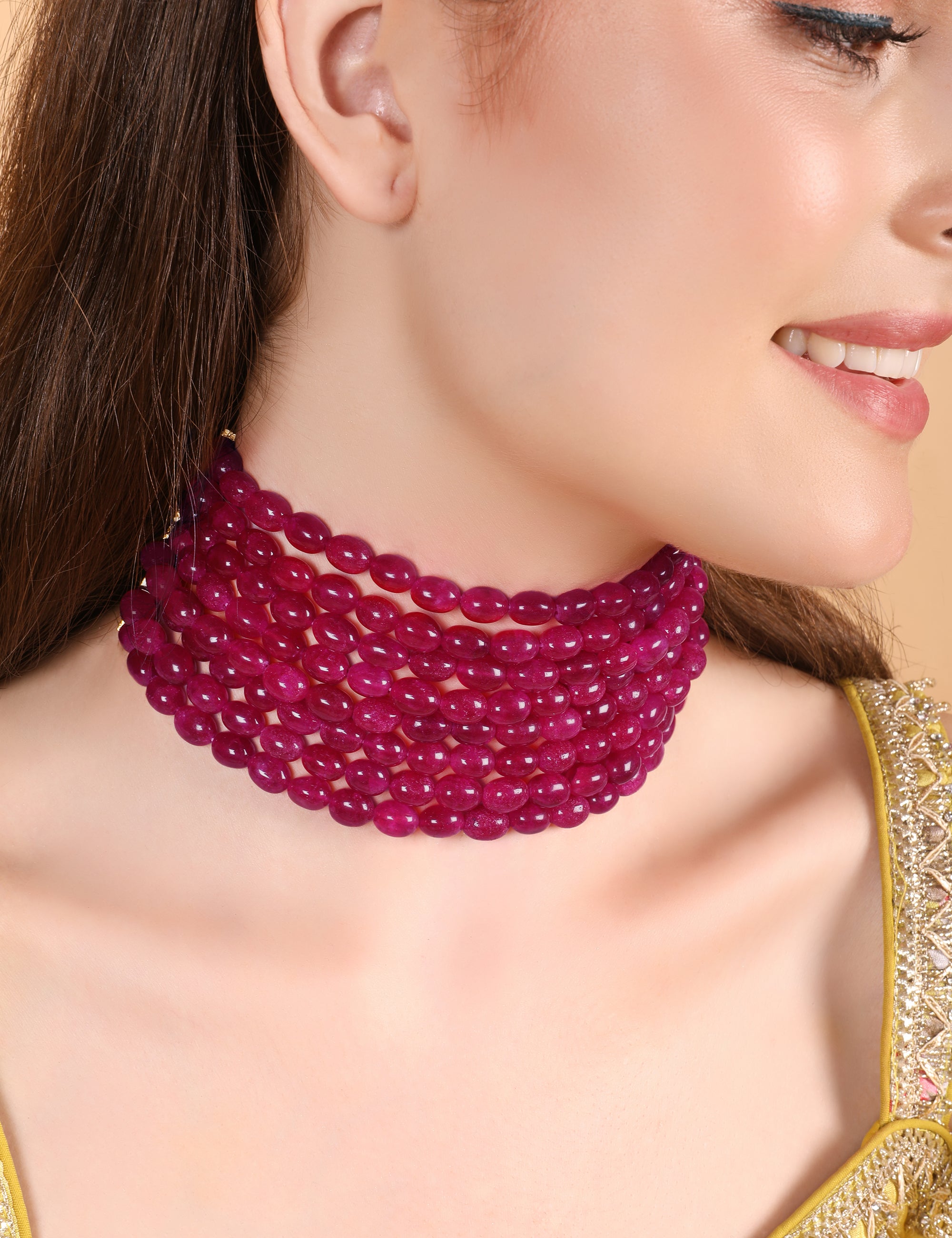 Crimson Royale Ruby Red Beaded Multilayer Choker - QUEENS JEWELS