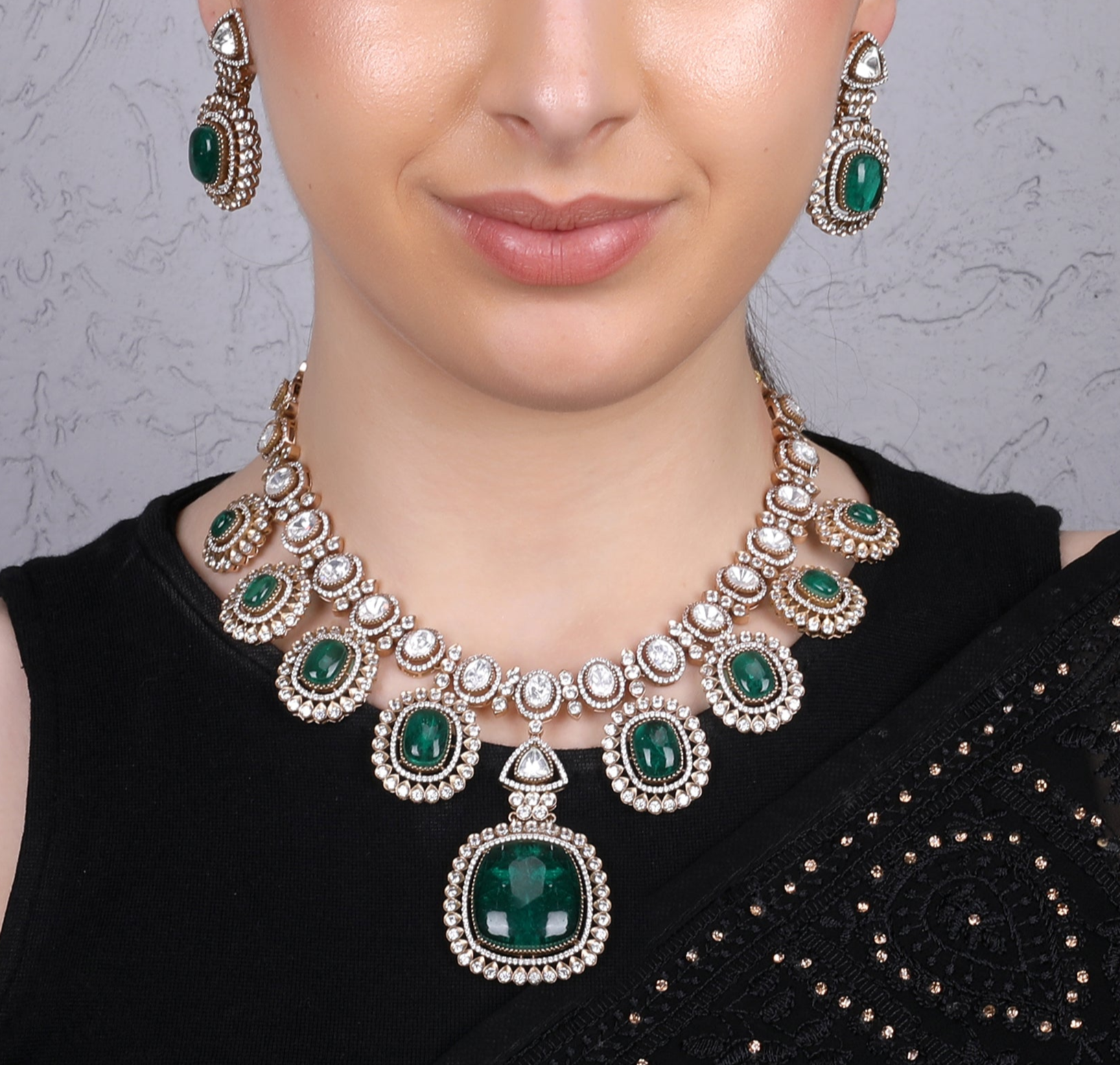 Emerald Stone Jewellery Set Gold Necklace Sets Emerald Green