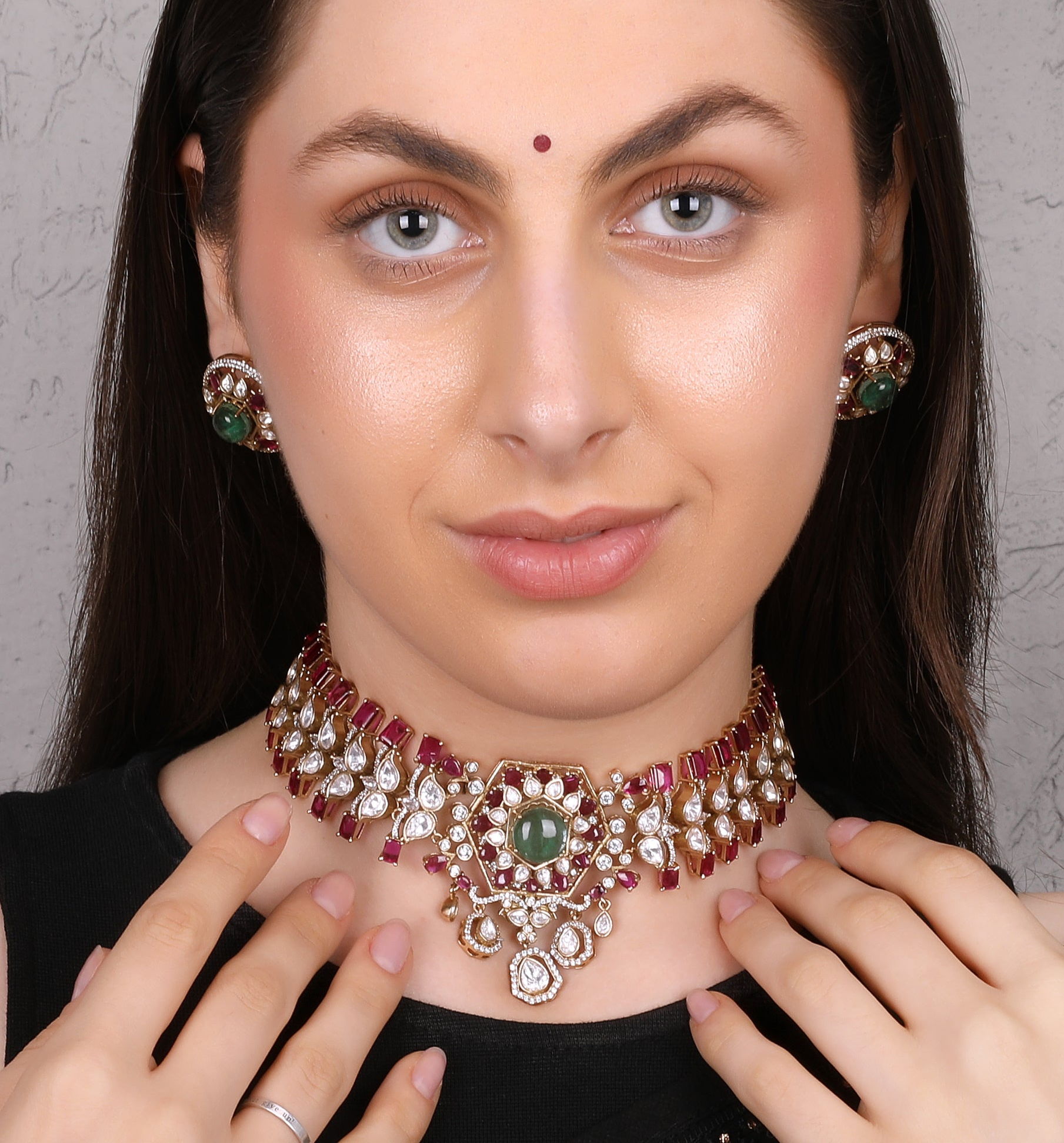 Regal Ruby & Emerald Kundan Choker Set - QUEENS JEWELS