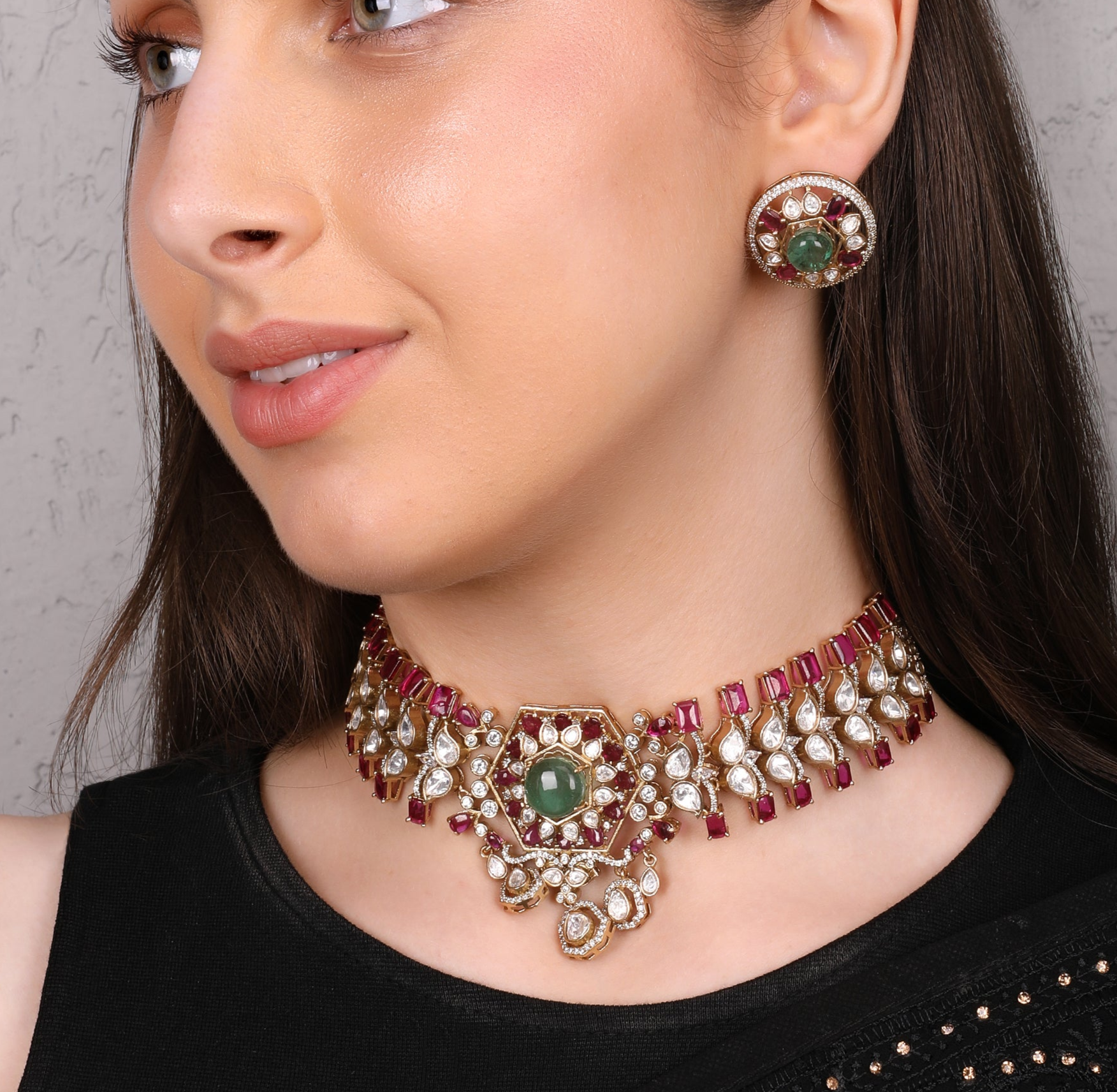 Regal Ruby & Emerald Kundan Choker Set - QUEENS JEWELS