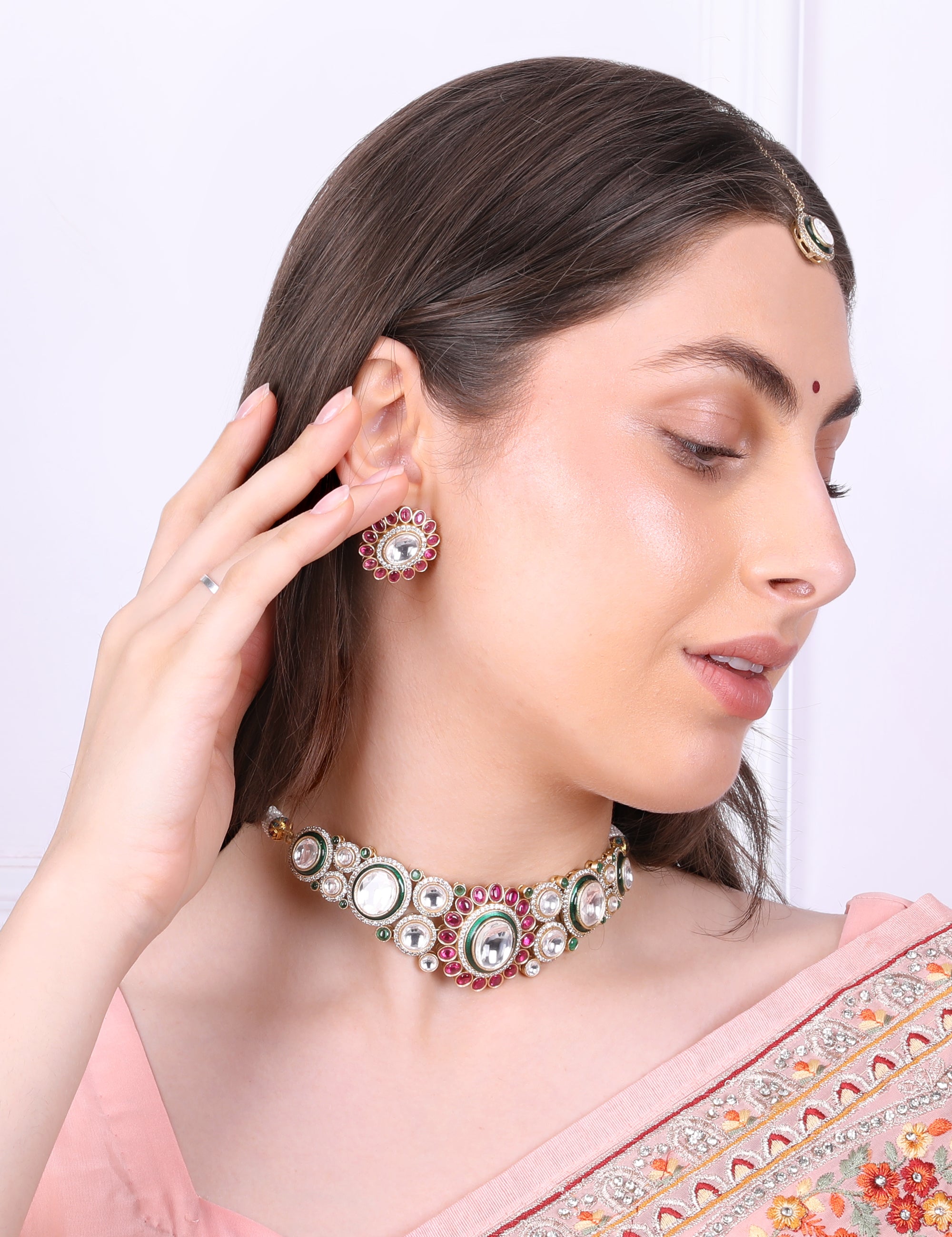 Royal Multicolor Uncut Polki Lookalike Kundan Set with Maangtika - QUEENS JEWELS