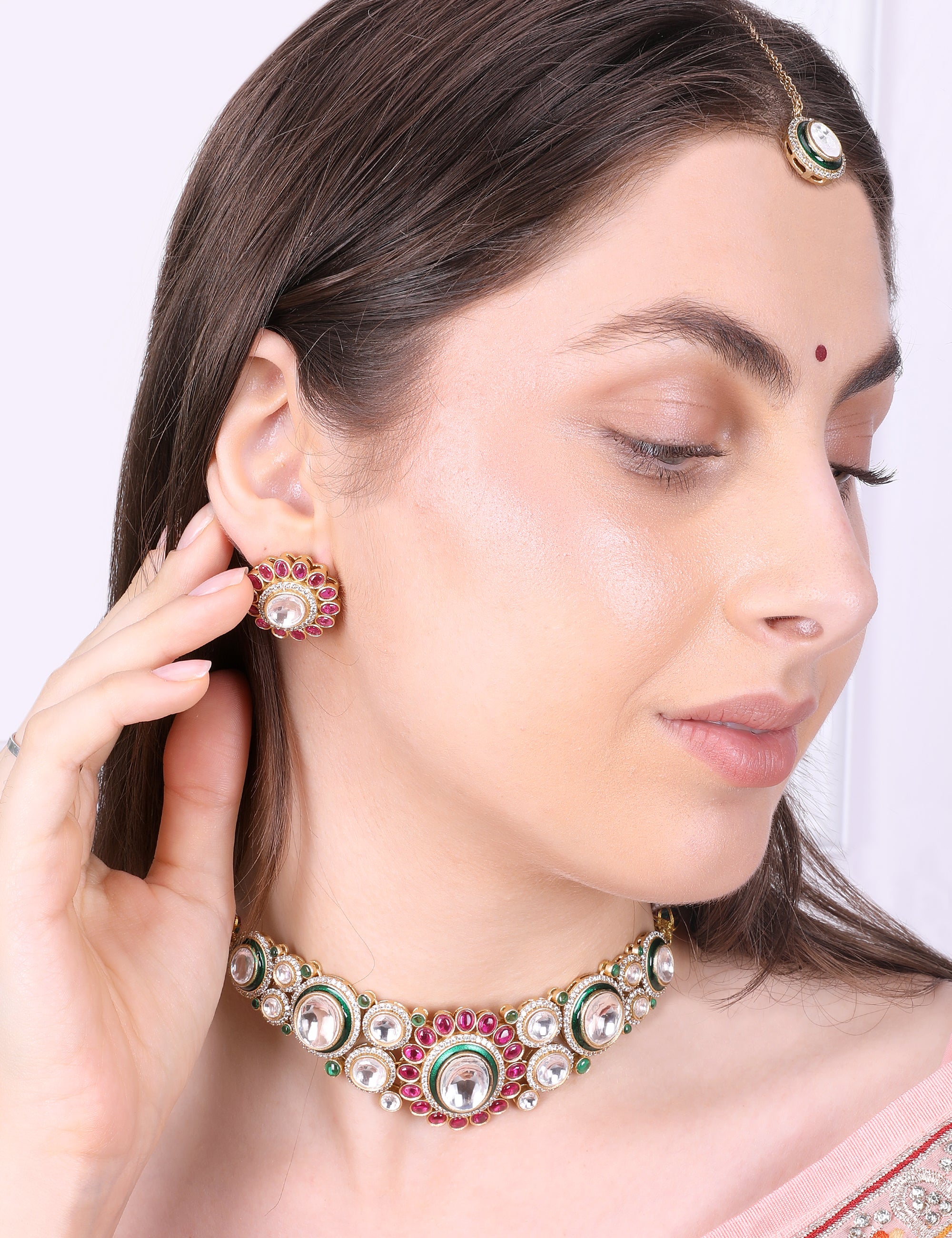 Royal Multicolor Uncut Polki Lookalike Kundan Set with Maangtika - QUEENS JEWELS
