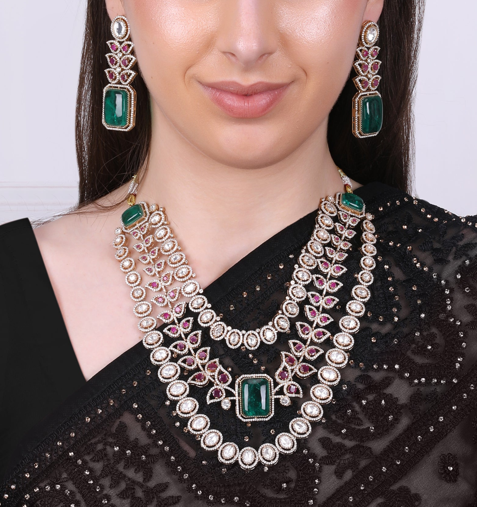 Queen Vic Emerald & Ruby Kundan Necklace Set - QUEENS JEWELS