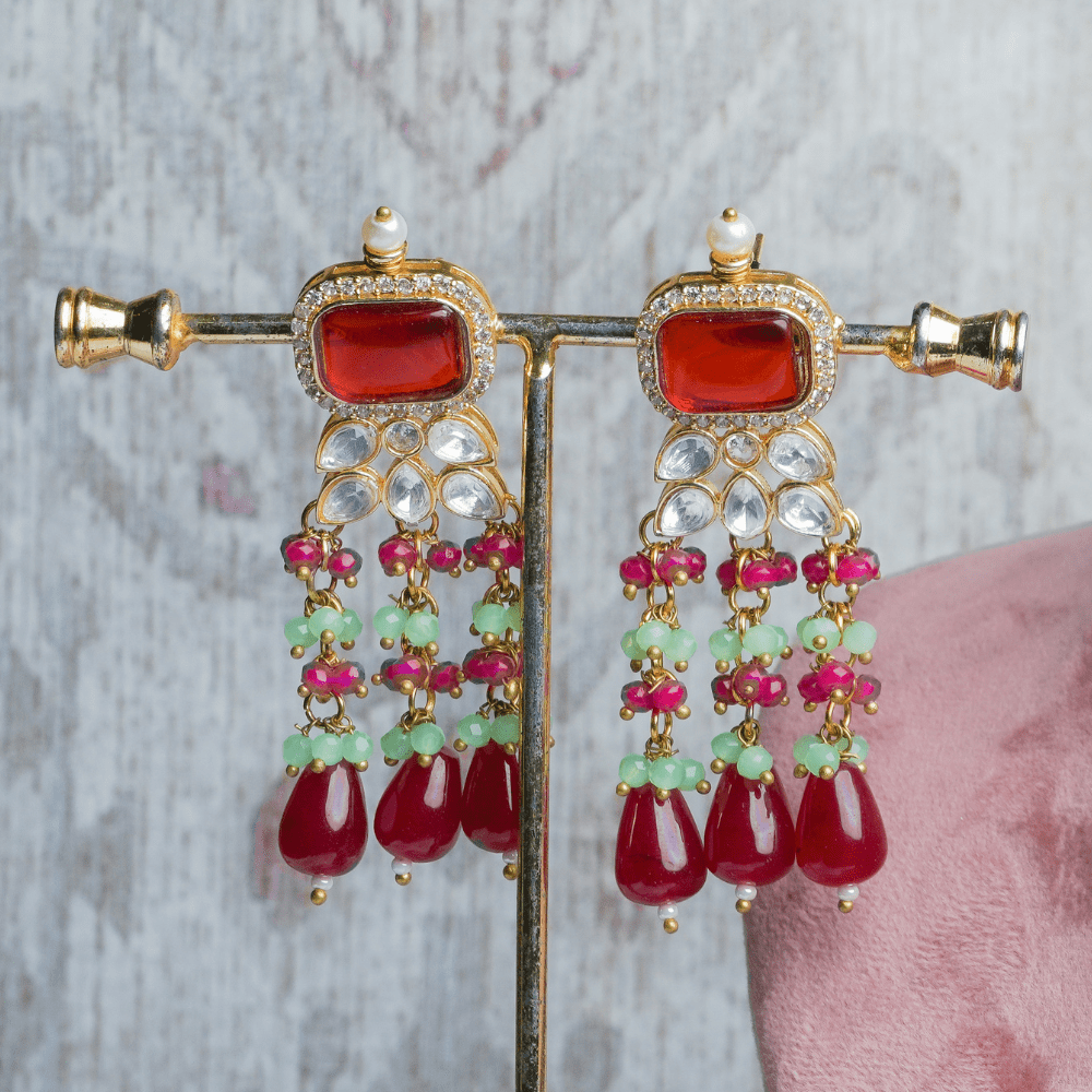 Gehna Crimson Kundan Choker with Earrings (Necklace and Earrings Set) - QUEENS JEWELS